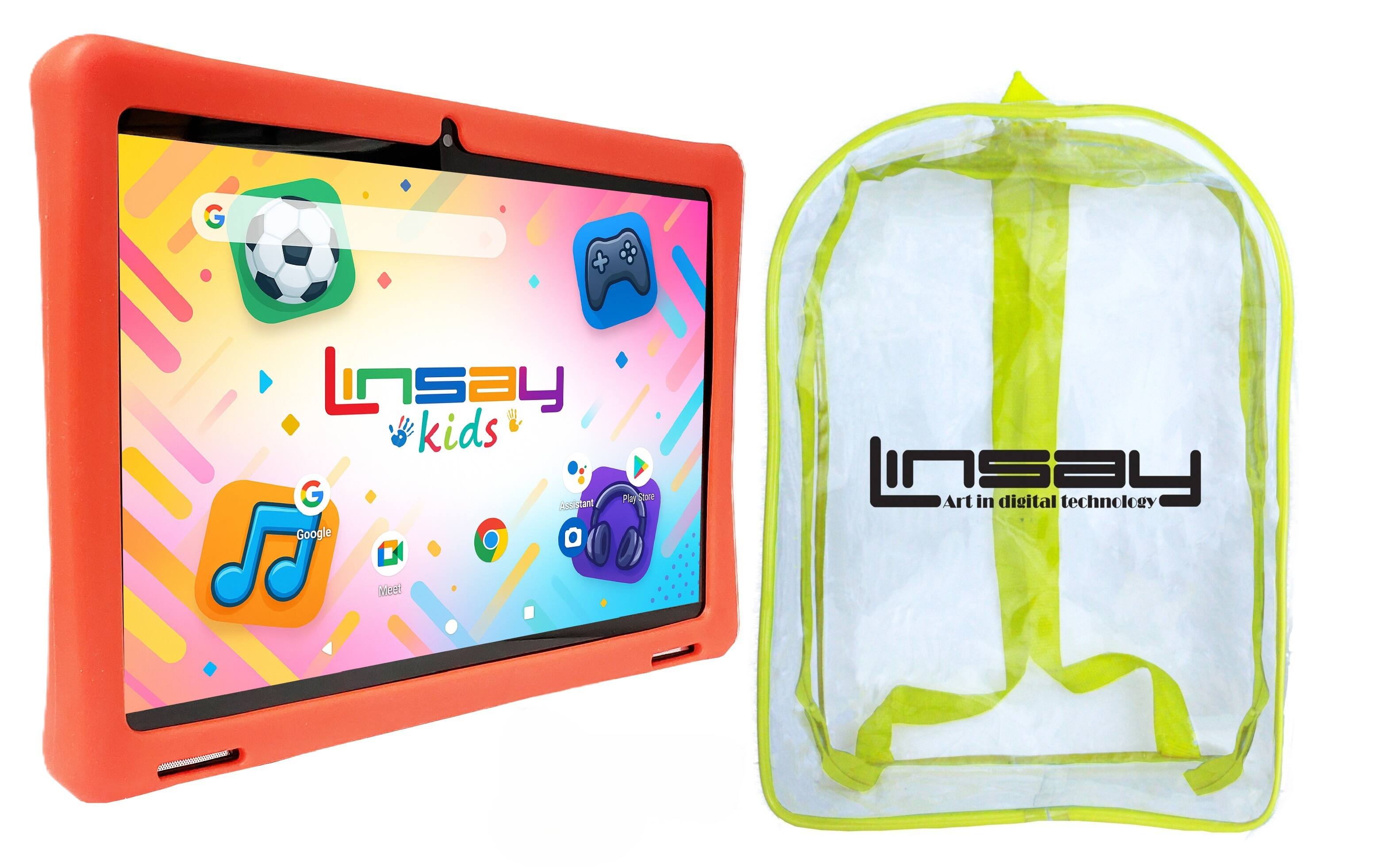 LINSAY - 10.1"Octa Core 256GB Storage Android 15 Tablet with Kids Defender Case and Backpack - Red