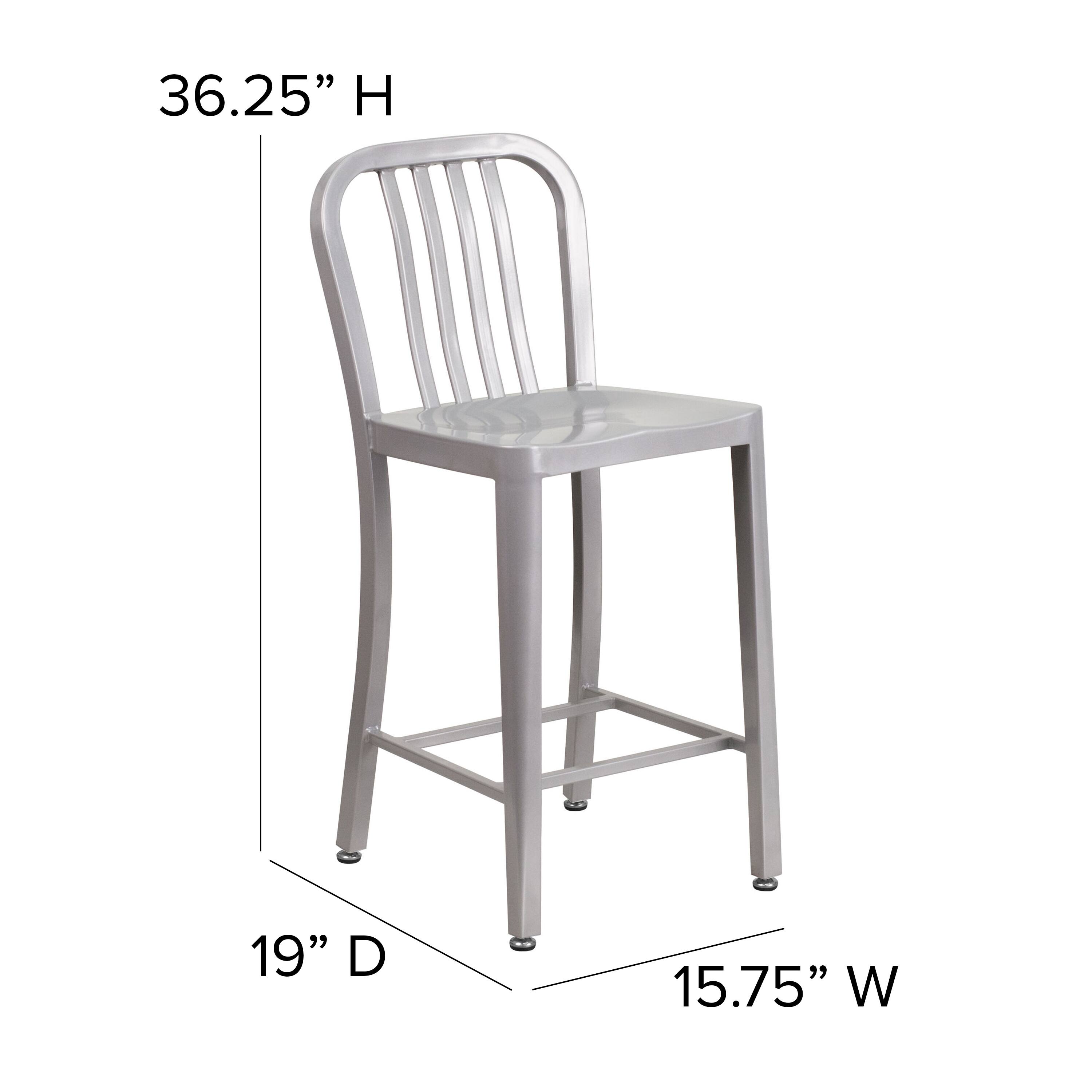 Alt View 13. Alamont Home - Gael 24" High Silver Metal Indoor-Outdoor Counter Height Stool w/ Vertical Slat Back - Silver.