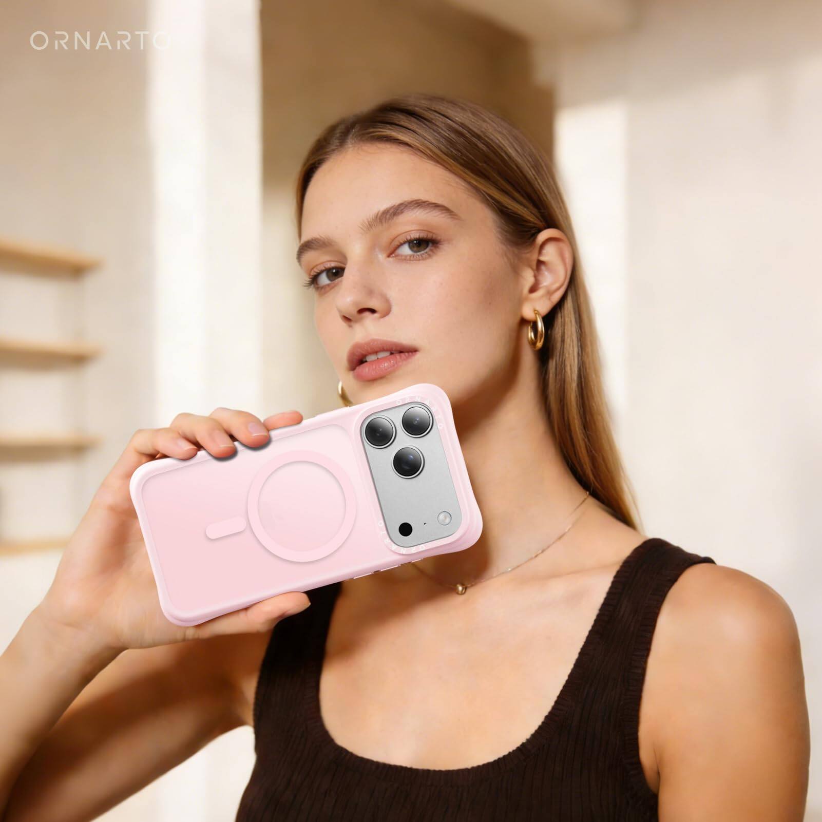 Alt View 8. Ornarto - ORNARTO for iPhone 17 Pro Max Case 6.9", Slim Shockproof Translucent Matte Phone Case with MagSafe, Chalk Pink - Chalk Pink.