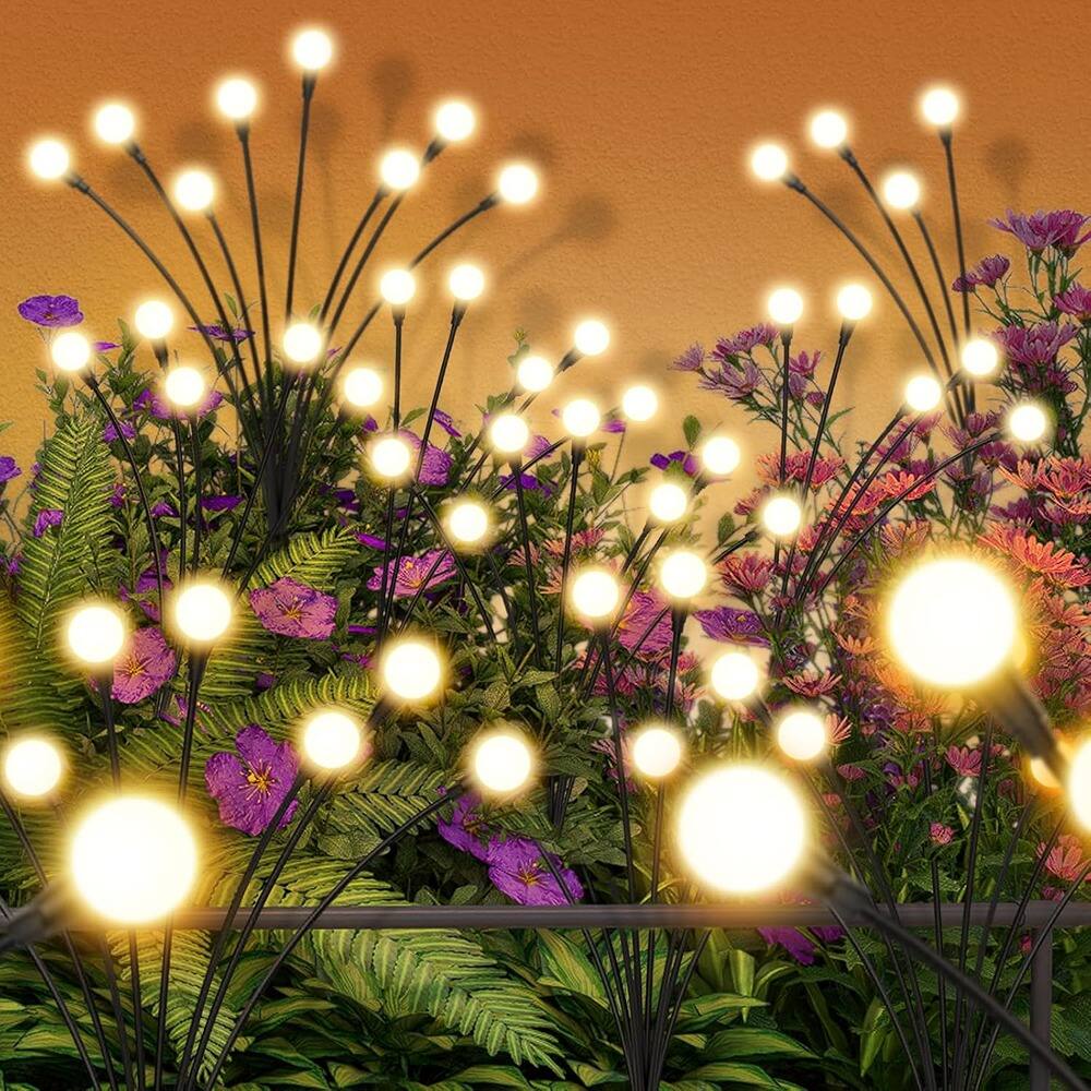 Front. PARKER SLATER - 2-Pack Solar Firefly Lights, 16 LED Outdoor Fairy Lights for Garden, Yard, Patio, Landscape Decor - Warm White.