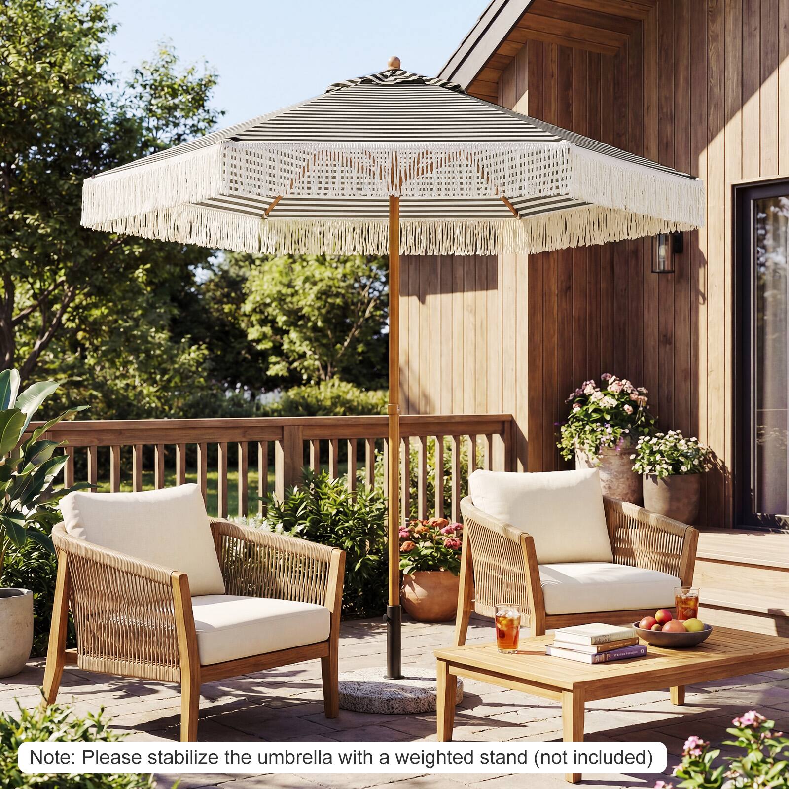 Note: Please stabilize the umbrella with a weighted stand (not included)