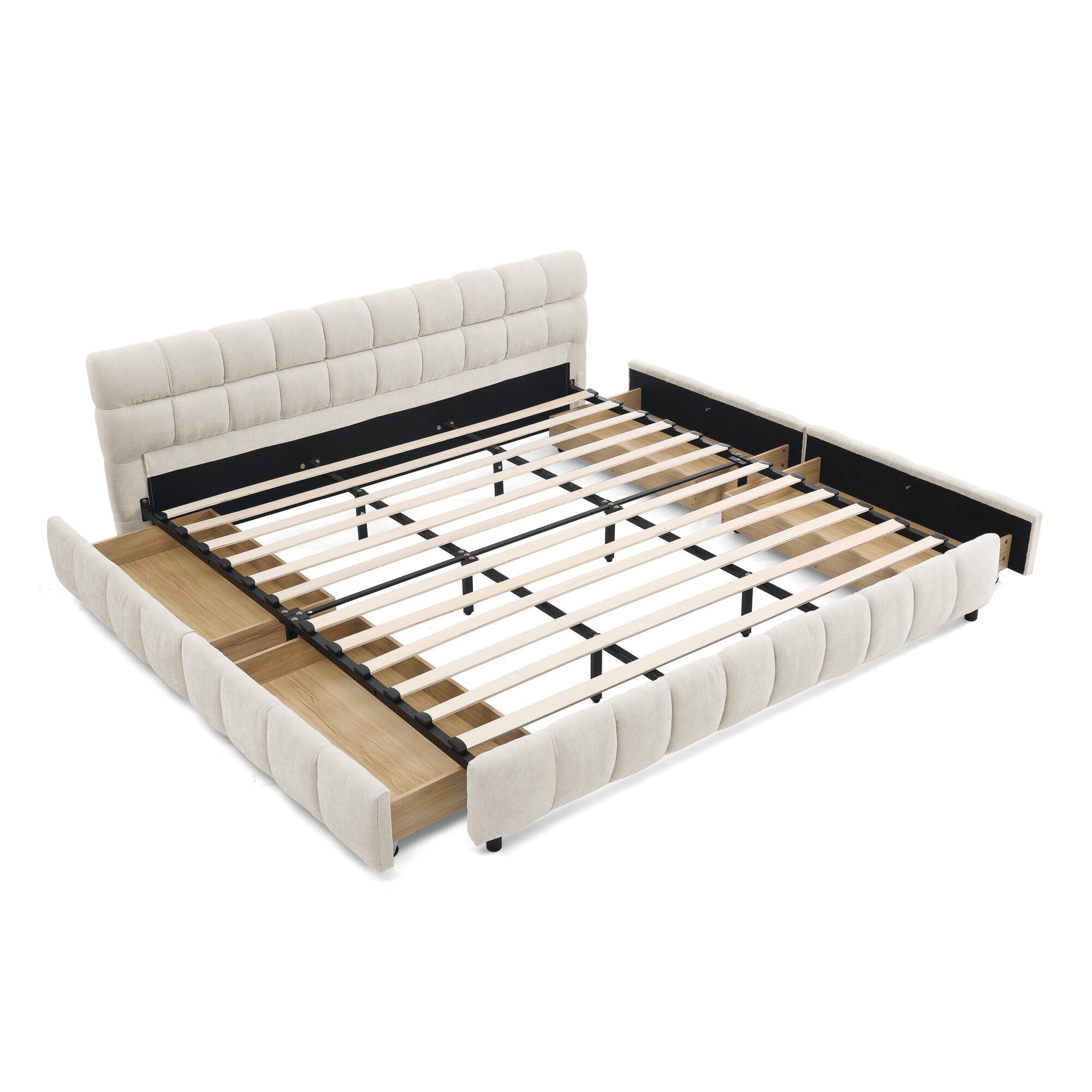 Alt View 4. Anysun - King Chenille Upholstered Bed Frame with Headboard - Solid Construction & Storage Drawer. - Beige.