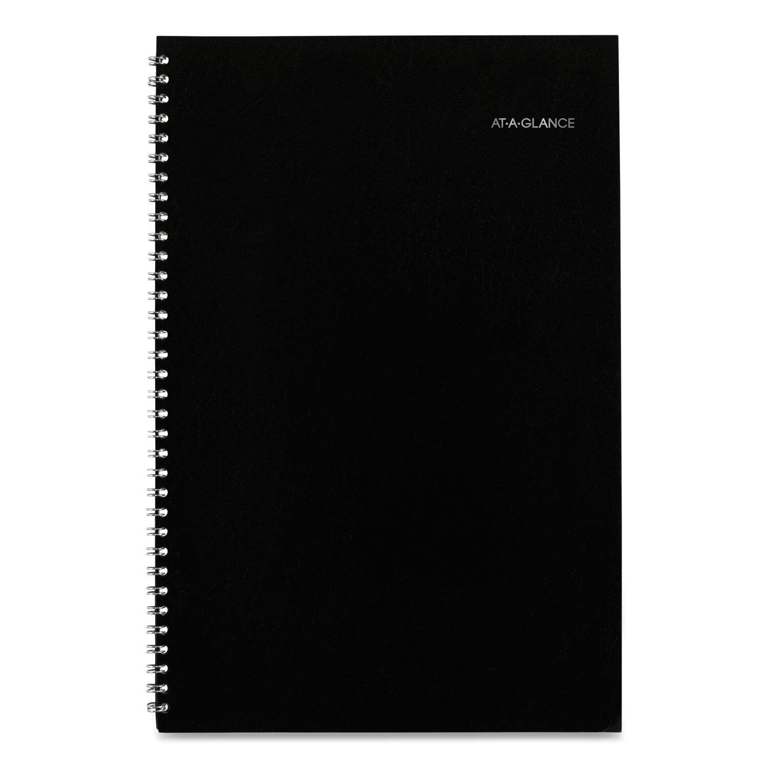 Left. AT-A-GLANCE - DayMinder Monthly Planner Ruled Blocks 12 x 8 Black Cover 14 Month Dec 2025 to Jan 2027.
