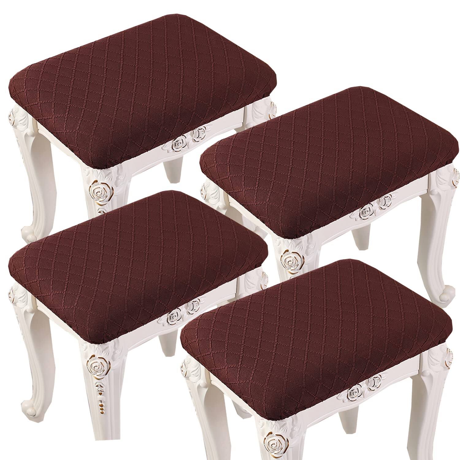 TECH SAFARI - Stool Covers Rectangle Pack Stretch Bar Jacquard Vanity Cover Washable Counter Saddle Seat With Elastic Ban - Coffee 4