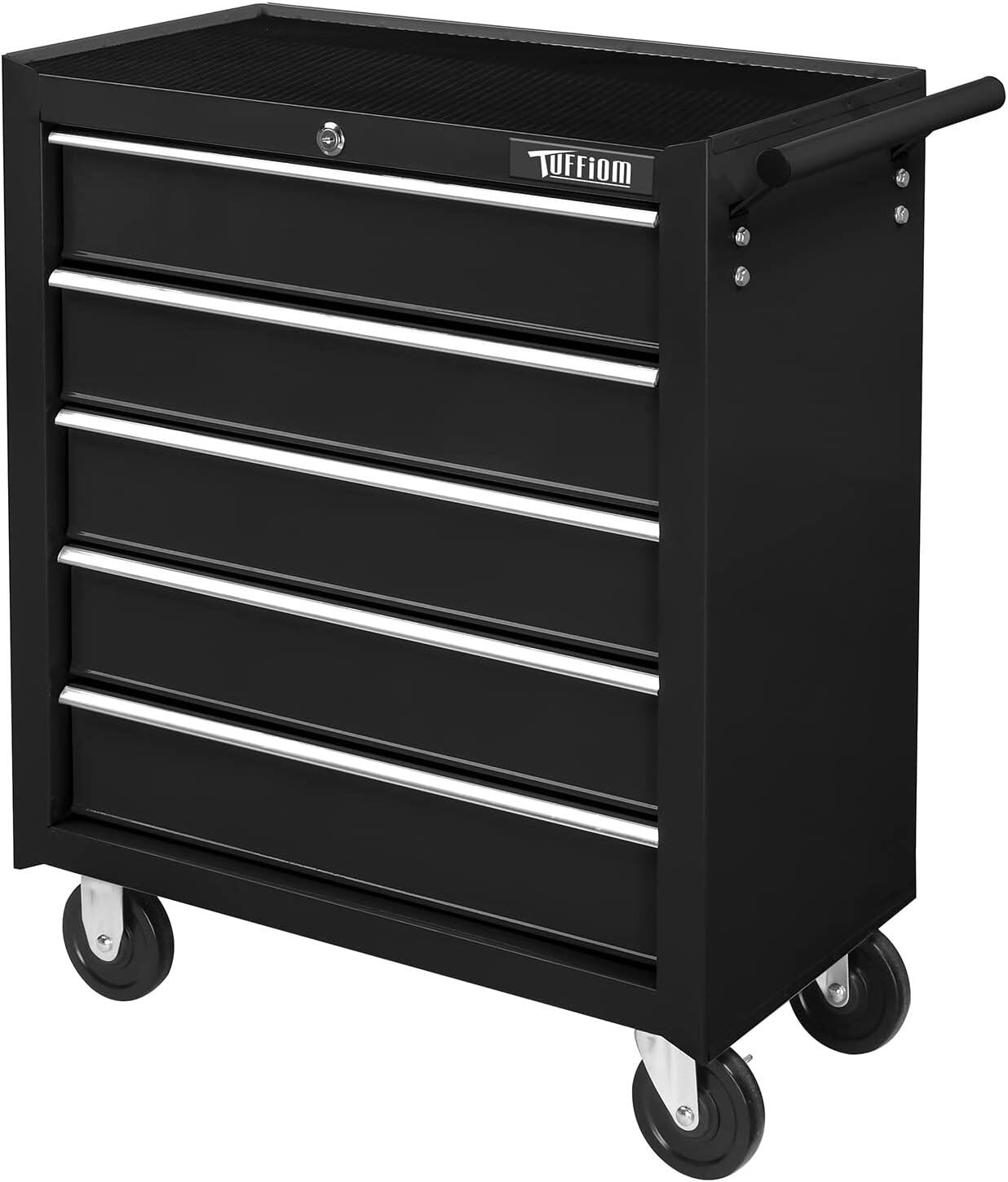 Alt View 4. Winado - Lockable 5-Drawer Rolling Tool Chest Tool Organizer Box with Wheels for Garage - Black.