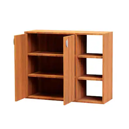 Front. Costway - Costway 3-Tier Wooden Shoe Storage Organizer with Doors & 3-Level Adjustable Open Shelves - Natural.