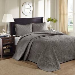 Gracie Mills - Sandy Reversible Bedspread Set with Classic Stitch Pattern - Dark Gray