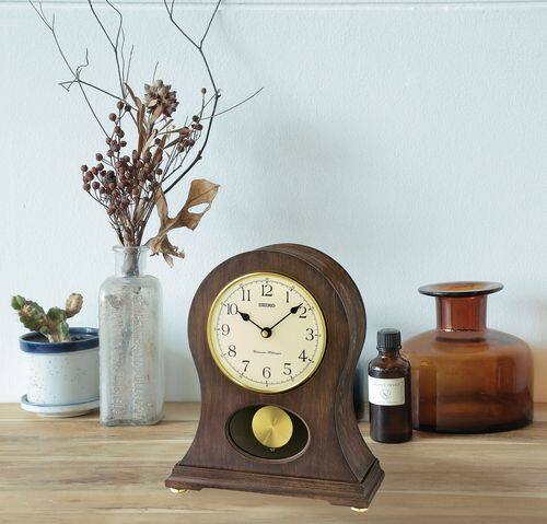 Left. Seiko - Seiko Tai Wooden Dual Chime Mantel Clock, Brown - Antique Brown.