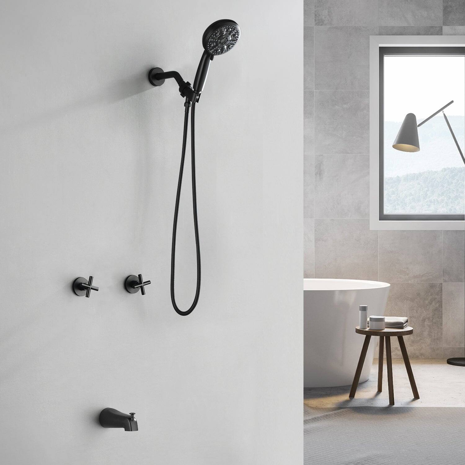 Alt View 2. Boyel Living - Matte Black Shower Set with Dual Handles and 10 Function ABS Handheld Shower - Matte Black.