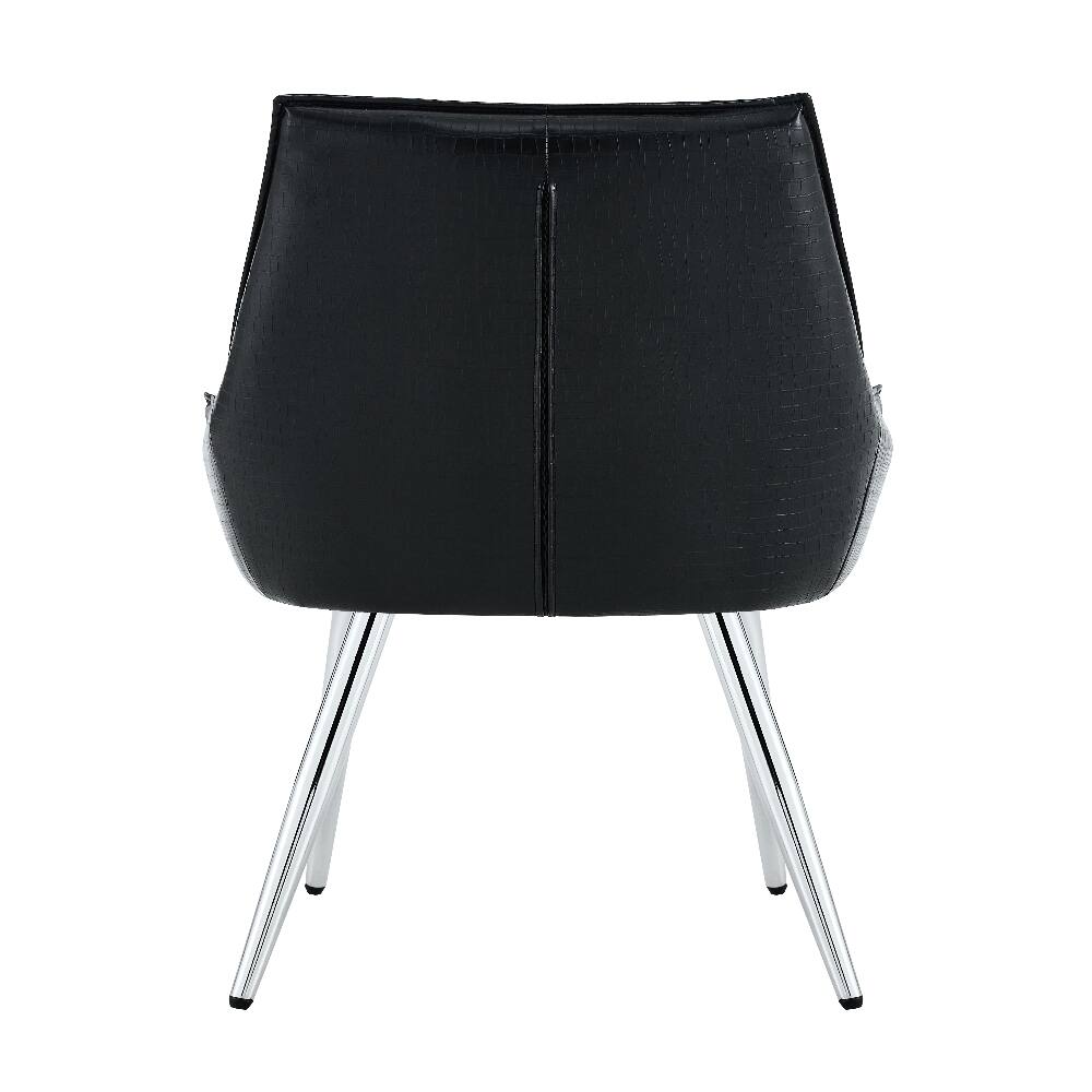 Alt View 7. Loheer - Loheer Crocodile Pattern Accent Chair Set of 2 Black PU Leather Dining Chair Diamond Tufted Chrome Legs - Black.