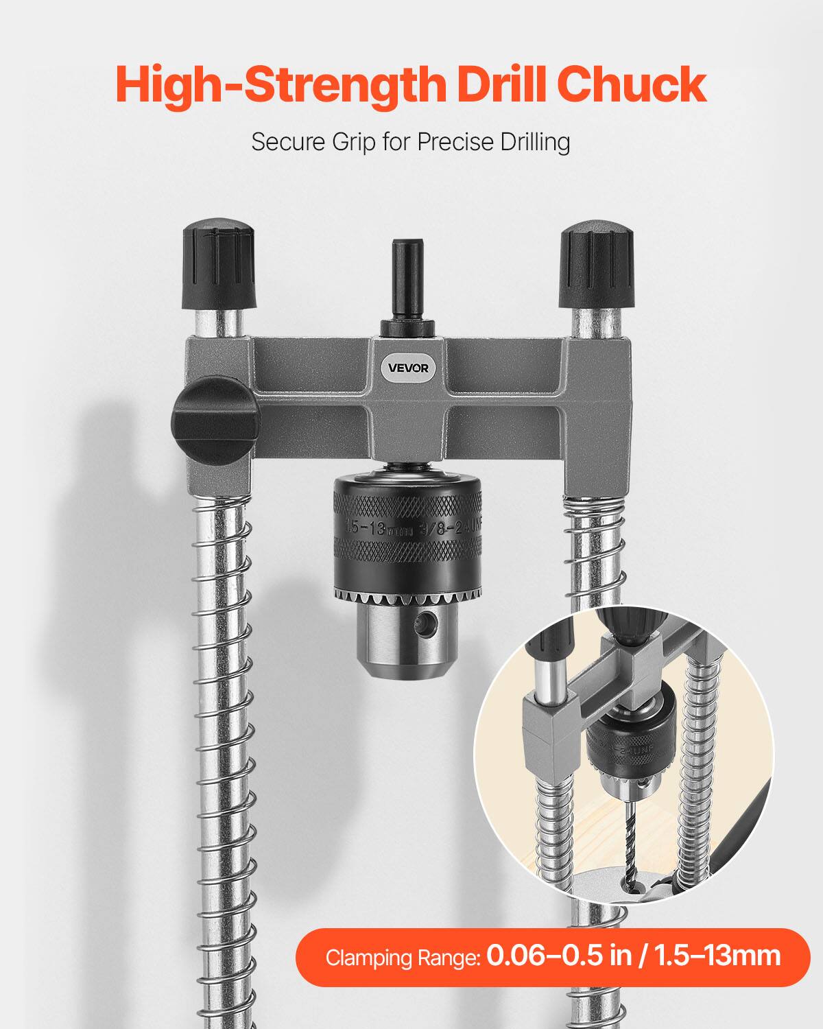 High-Strength Drill Chuck  
Secure Grip for Precise Drilling  

VEVOR  

Clamping Range: 0.06–0.5 in / 1.5–13mm