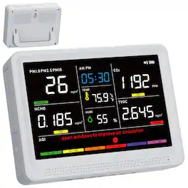 bonoch - 16‑in‑1 indoor air quality monitor, 5.5" display, 10h battery, detects CO₂, TVOC, PM2.5/1.0/10, HCHO, temp & humidity - White