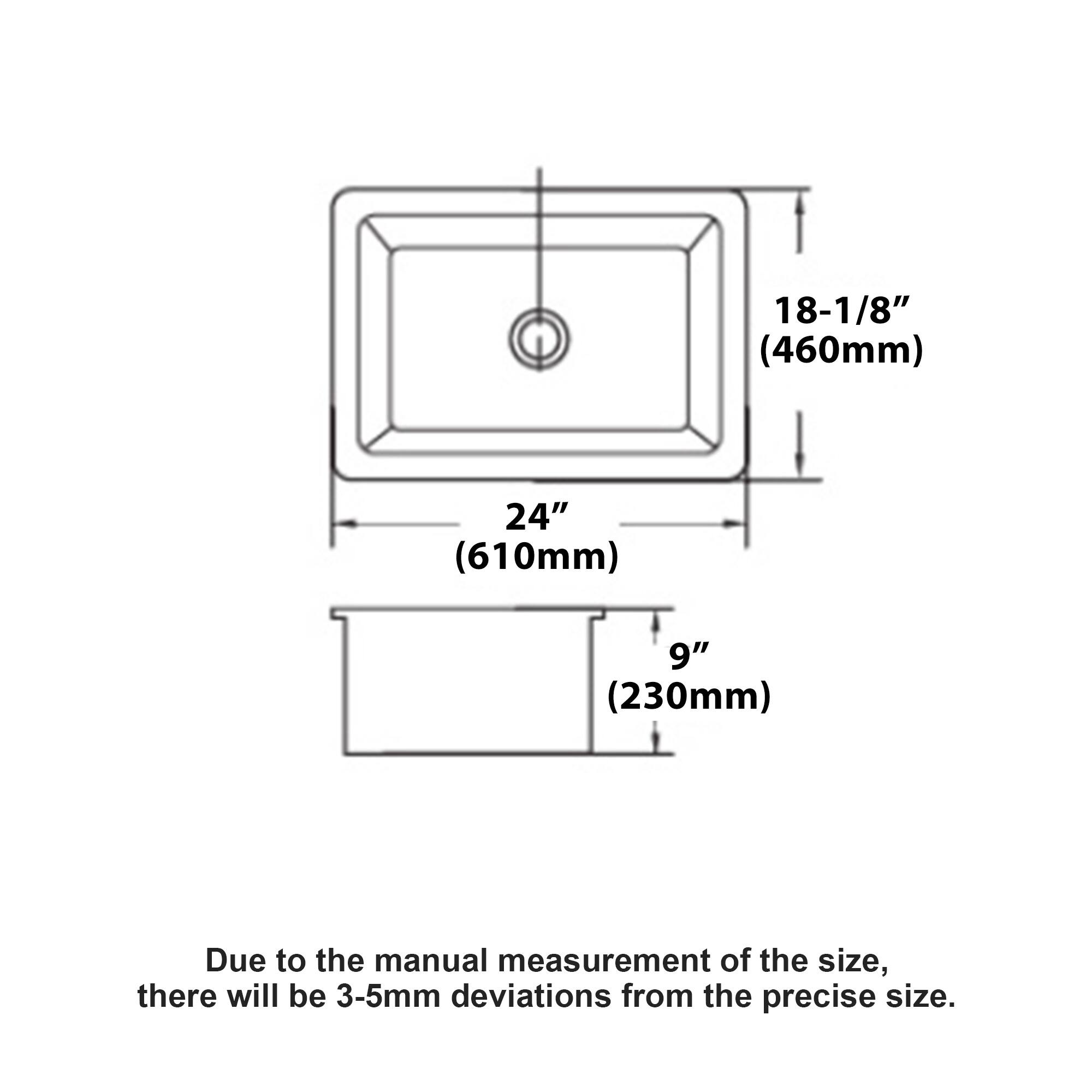 18-1/8" (460mm)  
24" (610mm)  
9" (230mm)  

Due to the manual measurement of the size, there will be 3-5mm deviations from the precise size.