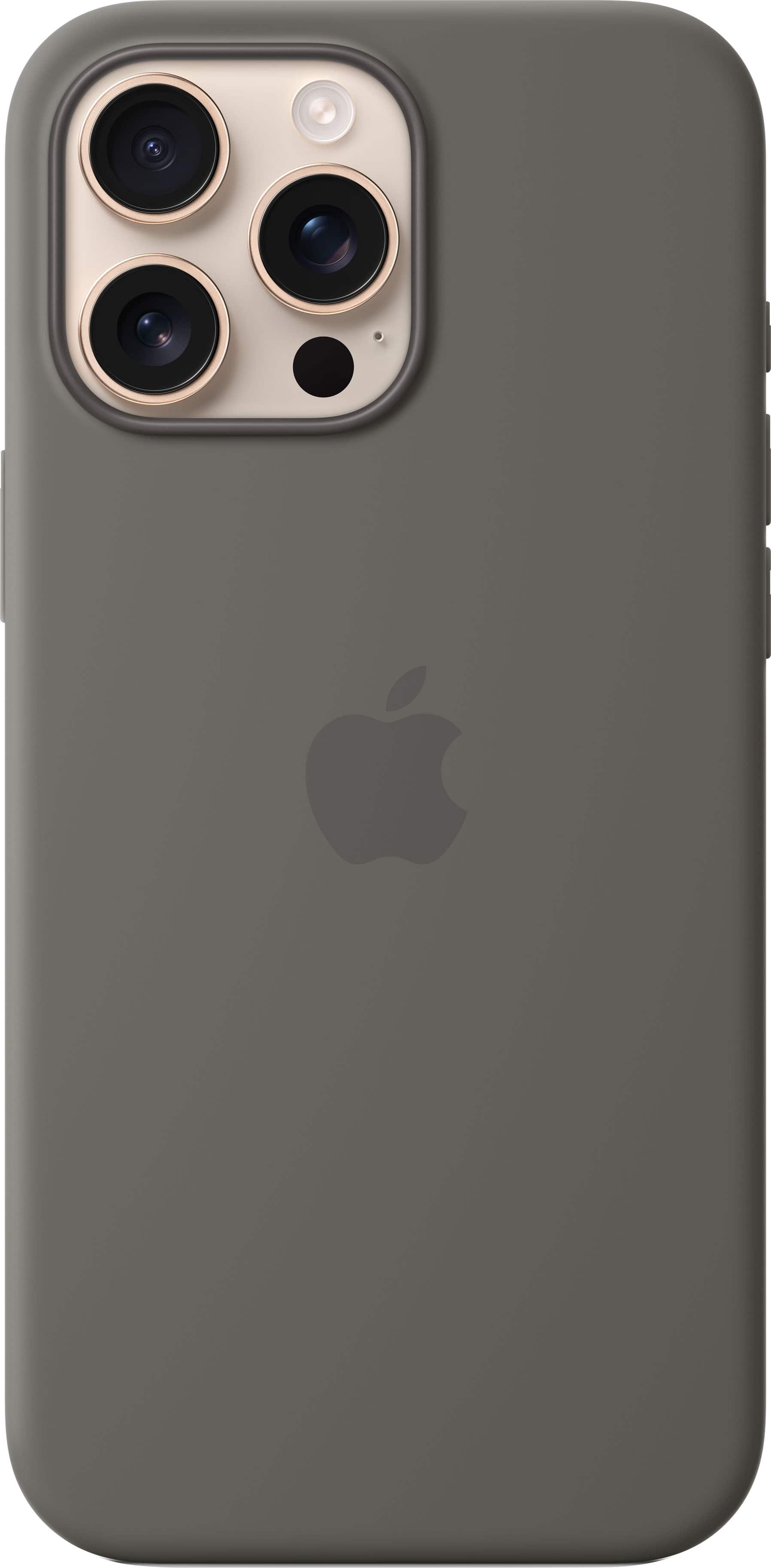 Front. Apple - iPhone 16 Pro Max Silicone Case with MagSafe - Stone Gray.