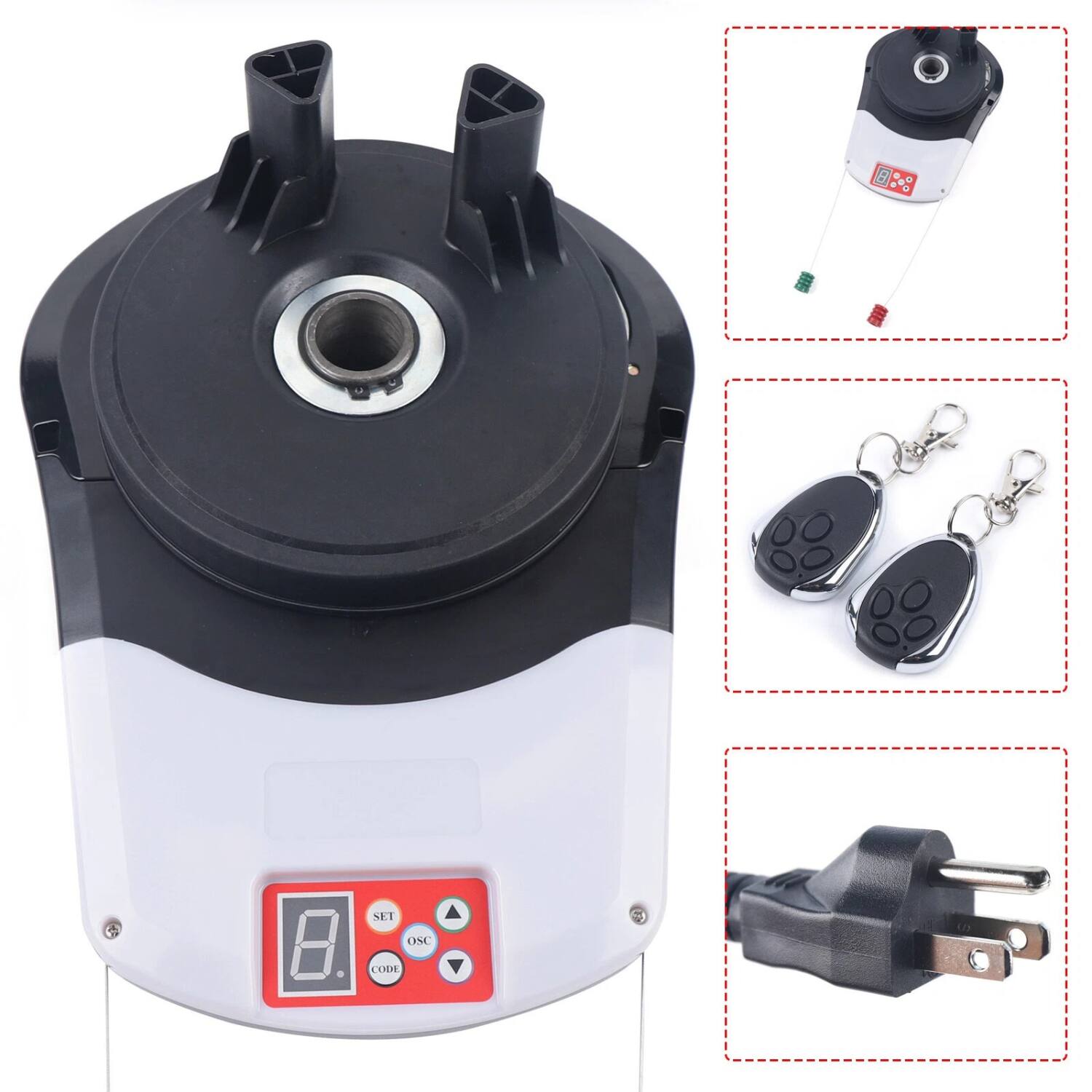 Left. Stock Preferred - Automatic 800N Garage Roller Door Opener with 2 Remotes and LED Light - Black.