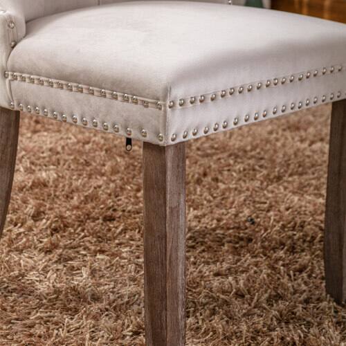 Alt View 4. LUCKY ONE - Assembled Tufted Velvet Dining Chair Set of 2 with Wood Legs Nailhead Trim High Back - Beige.