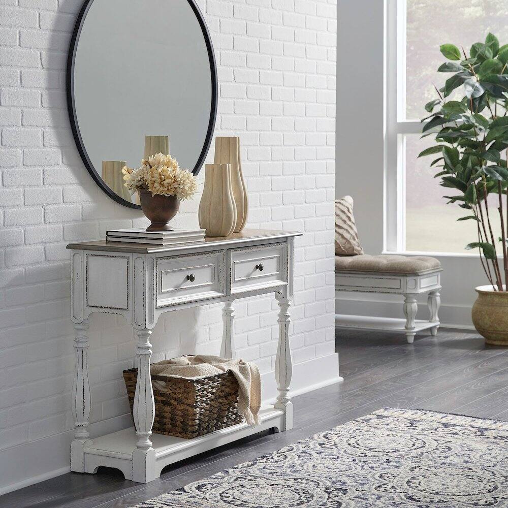 Alt View 5. Liberty Furniture Industries - Manor 42 Inch Hall Console Table Storage - Antique White & Weathered Bark - Antique White & Weathered Bark.