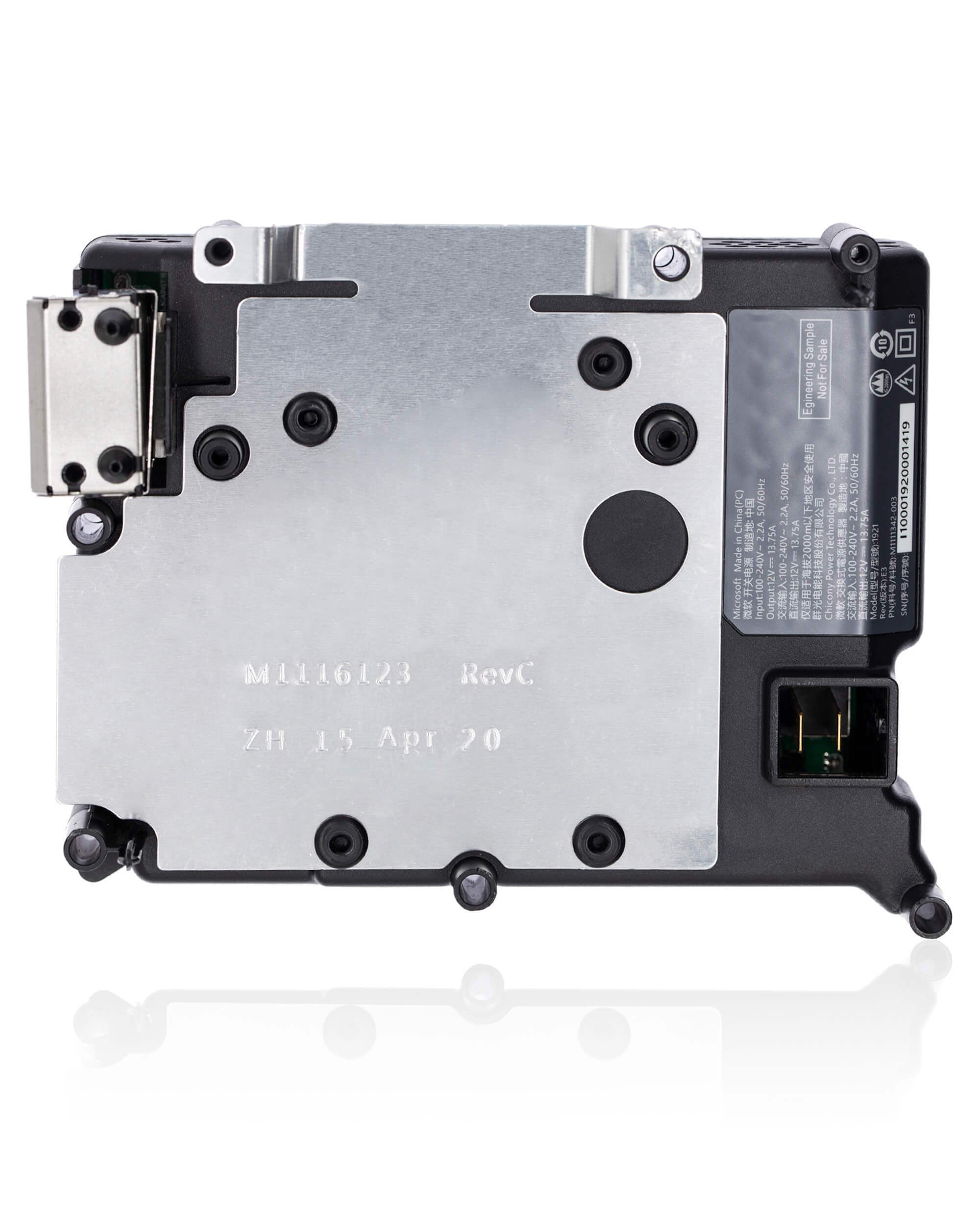 Sure, here is the corrected and grouped text from the image:

---

**MA16123 RevC**

**ZH 15 Apr 20**

**Sample Sale**

**Engineering Not For LID**

**50/60H2**

**2 TH0S/OS**

**10001920001419**

**China (PC 50/60H 2A 2.2A 75A 1200 2.2A 75A 3.75A 240V)**

**Made in China**

**Input: 100-240V**

**Output: 12V**

**12V 13.7**

**2000m**

**nyPower Technology**

**Model: LES40A**

**Microsoft**

**Chicony**

**ZH**

**Apr 20**

---

This text appears to be a mix of product information, specifications, and manufacturing details.