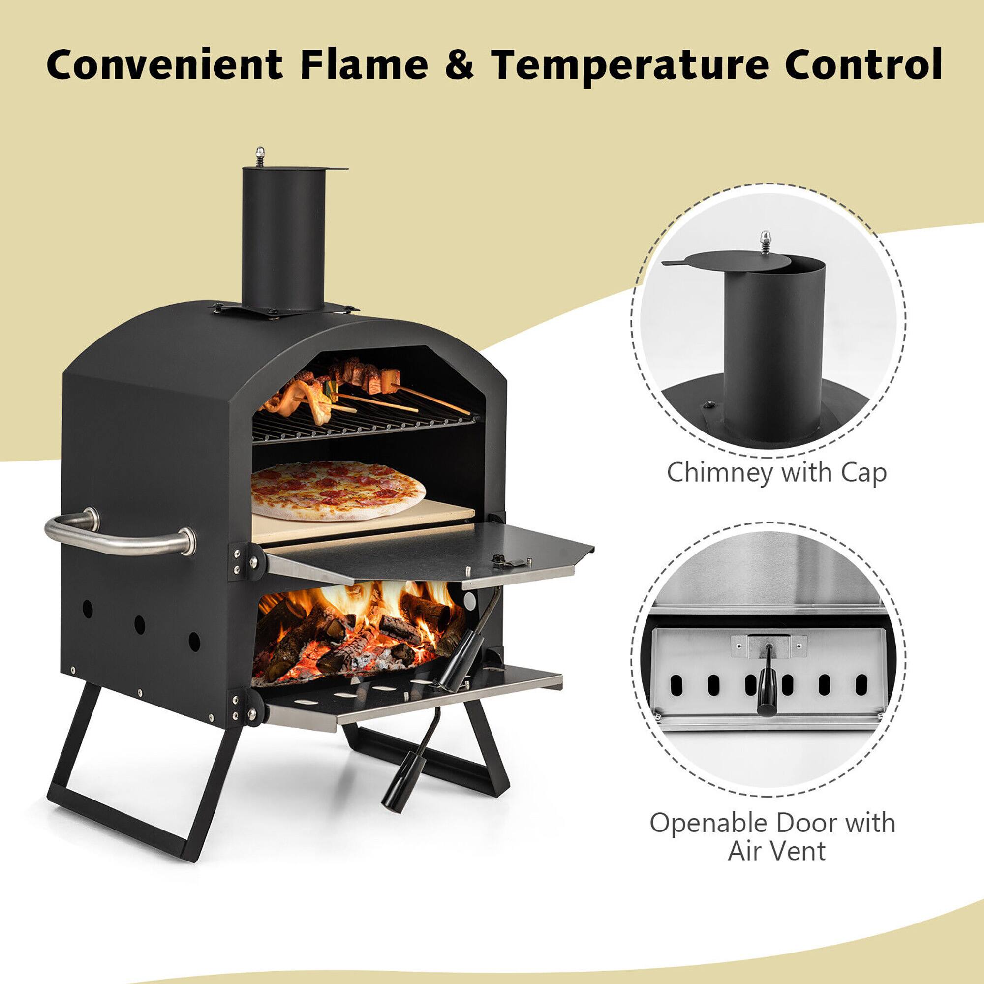 Gymax 2 layer Outdoor Wood Fired Pizza Oven w/ Anti scalding
