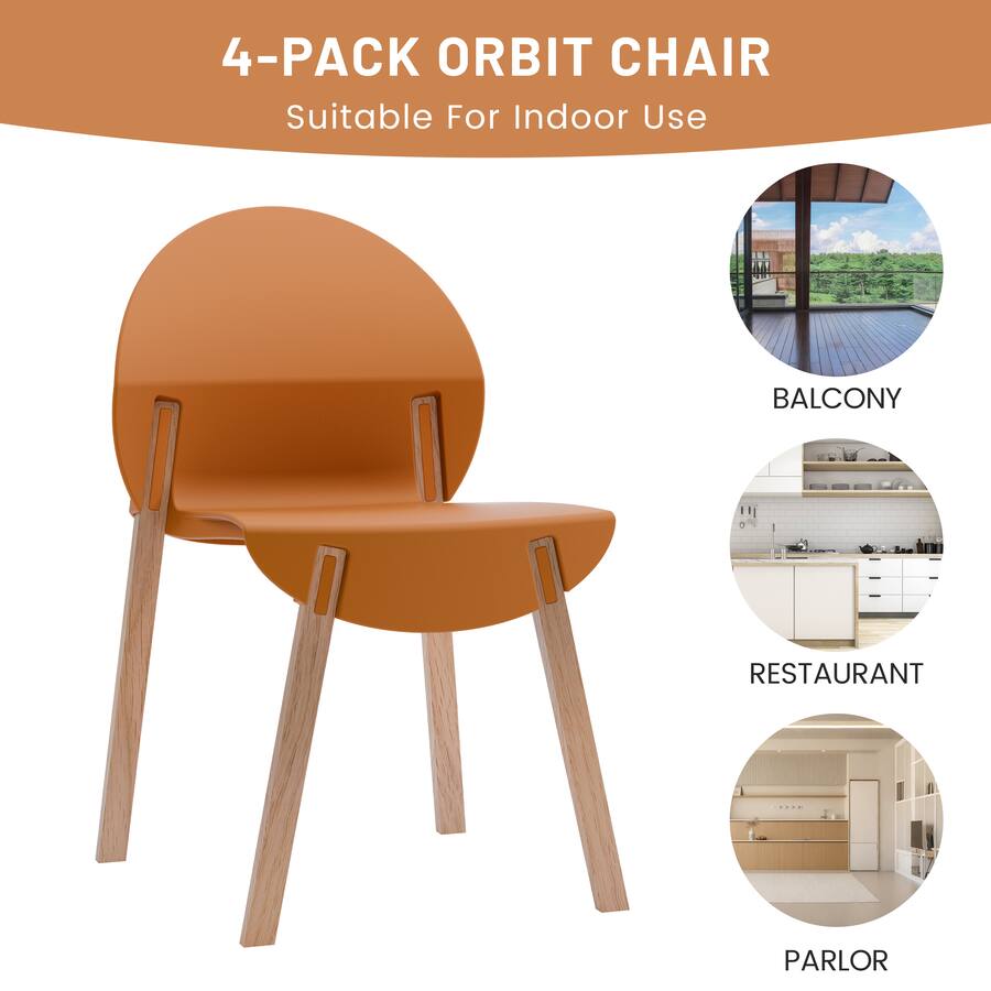 Mondawe 4 Pack Crimson Chairs – Red Oak Wood Legs & PP Seat Orange ...