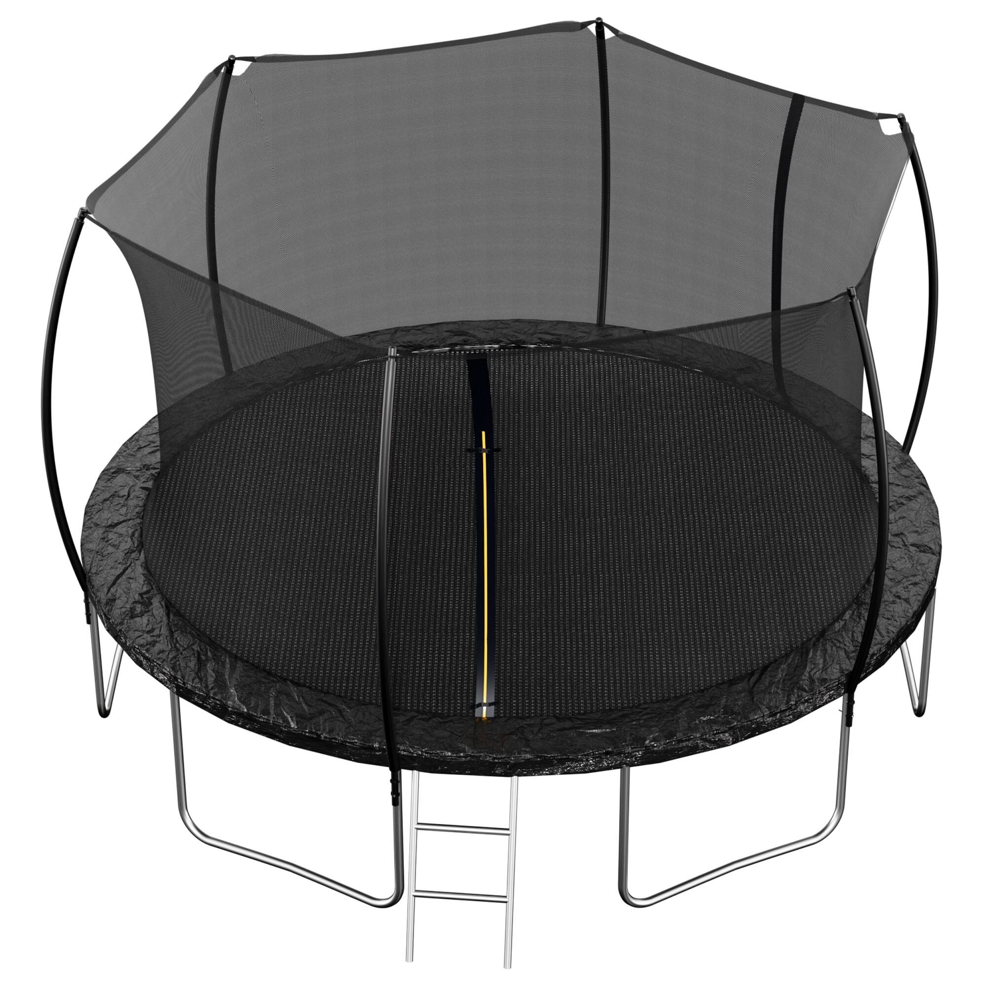 Front. Glintex - 14FT Trampoline with Enclosure Net, Ladder, Curved Poles, and Double-Sided Color Safety Pad. - Black.