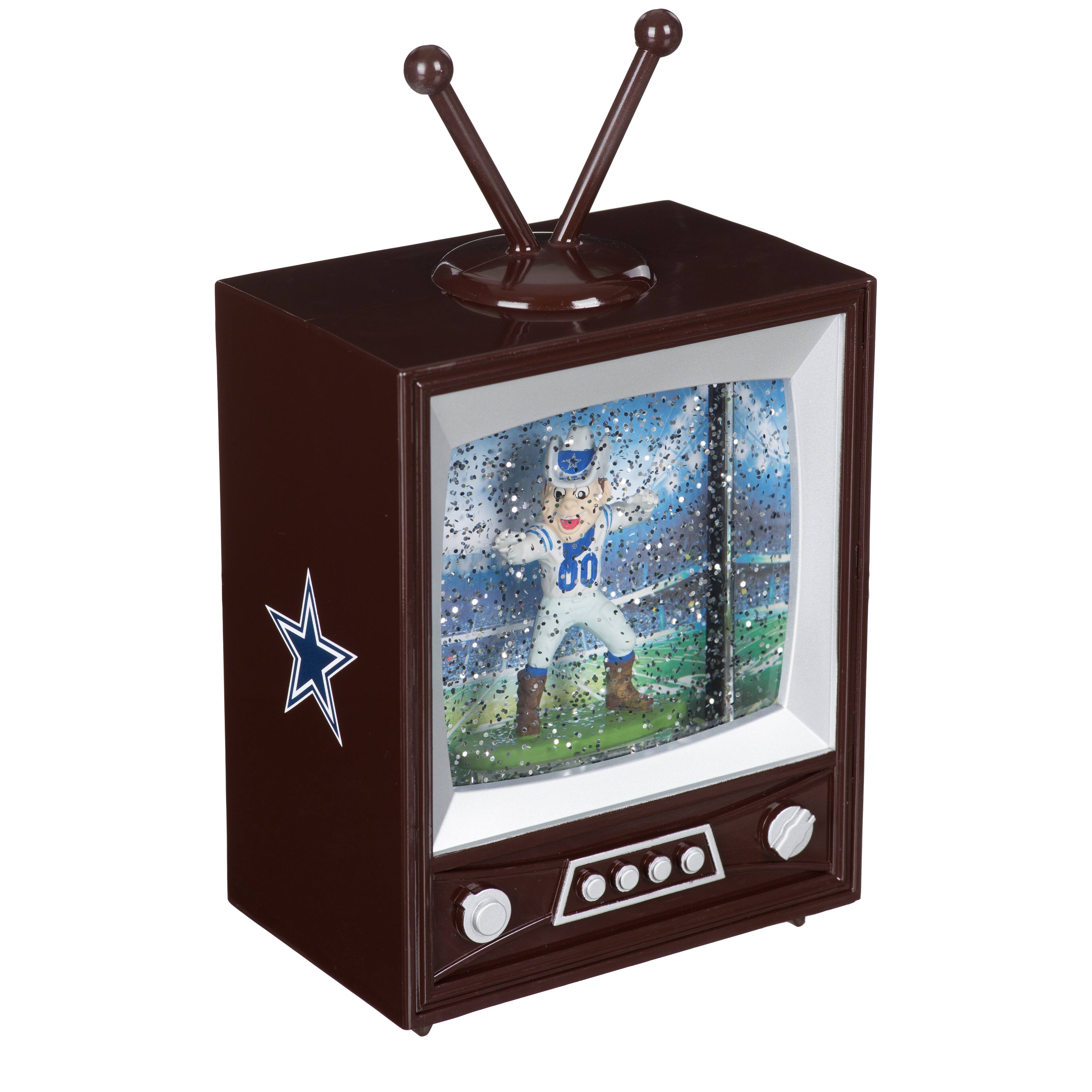 Front. Evergreen Enterprises - Dallas Cowboys 8" Vintage TV Water Globe Lantern with Mascot - Brown.