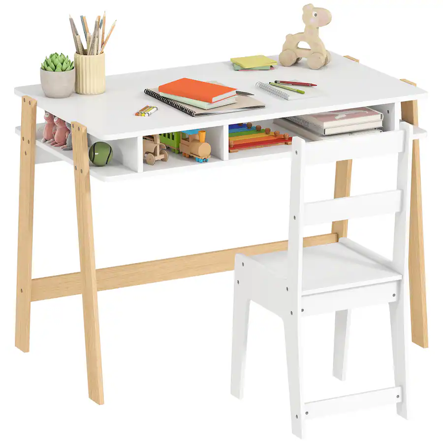 Qaba Desk and Chair Set with Storage for Bedroom, School White 312 ...