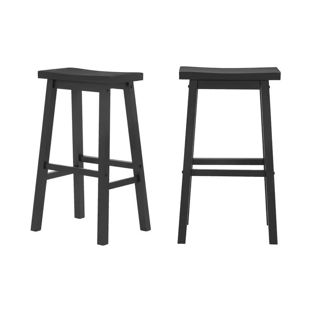 Angle. Hivvago - Set of 2 Farmhouse Bar Height Saddle Seat Barstool in Charcoal Black Wood Finish - black.