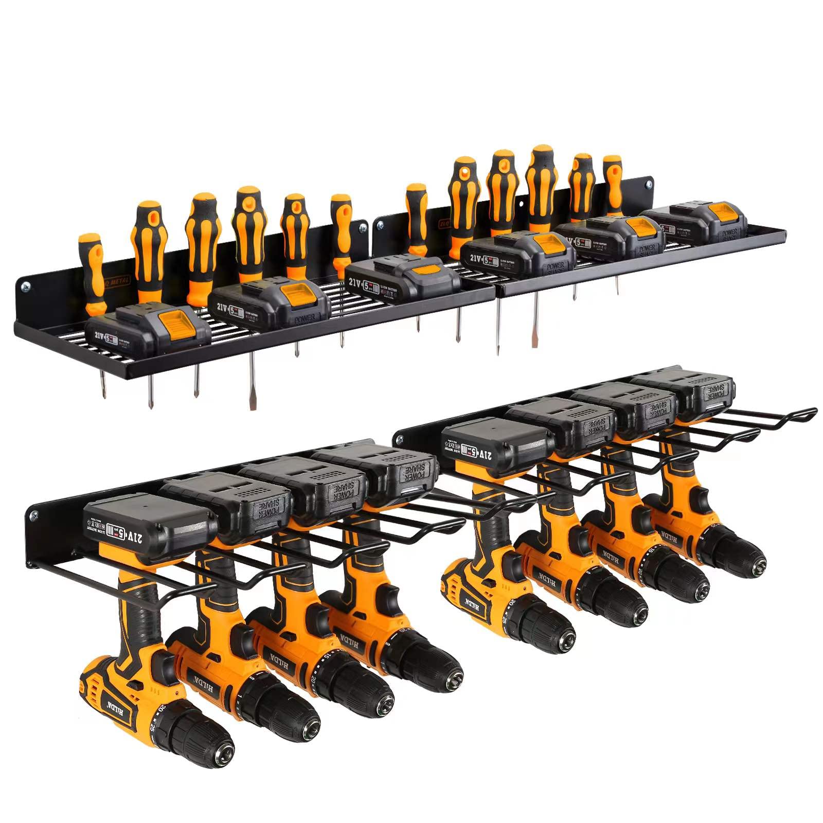 Reds Spade - Power Tool Organizer with Charging Station, Drill Holder, Wall Mount, Garage Storage Shelves, Heavy Duty Pe - 2shelf+2rack