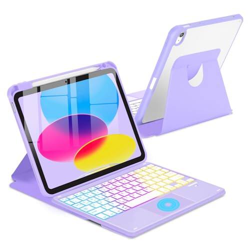 Pacoar Cade - Touchpad Case For Ipad (a16) 11th 10th Generation 360 Rotation Cover With Pencil Holder Wireless Backlit Detachable - Purple-For iPad 11th A16 11 inch /10th Generation