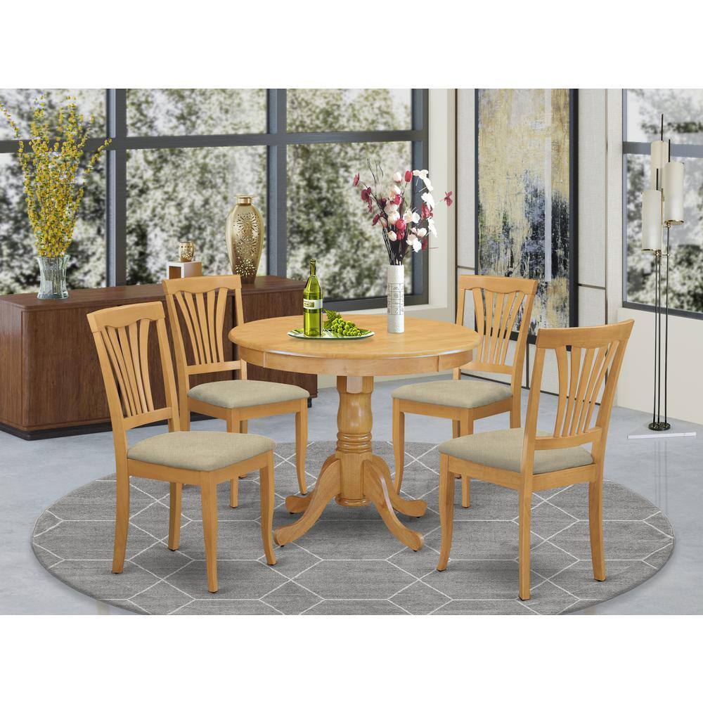 Front. East West Furniture - ANAV5-OAK-C 5 Pc Dinette Table set - Kitchen dinette Table and 4 Kitchen Chairs - Oak.
