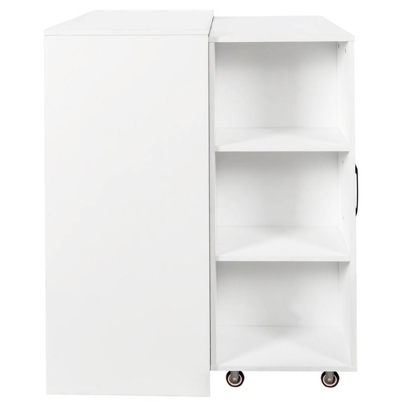 Angle. HTUTWOO - Bookcase with Three Pulled Out Doors Shelving Cabinet - 3 Tier Floor Standing FIle Cabinet with Wheels,Slide Out Storage - White.