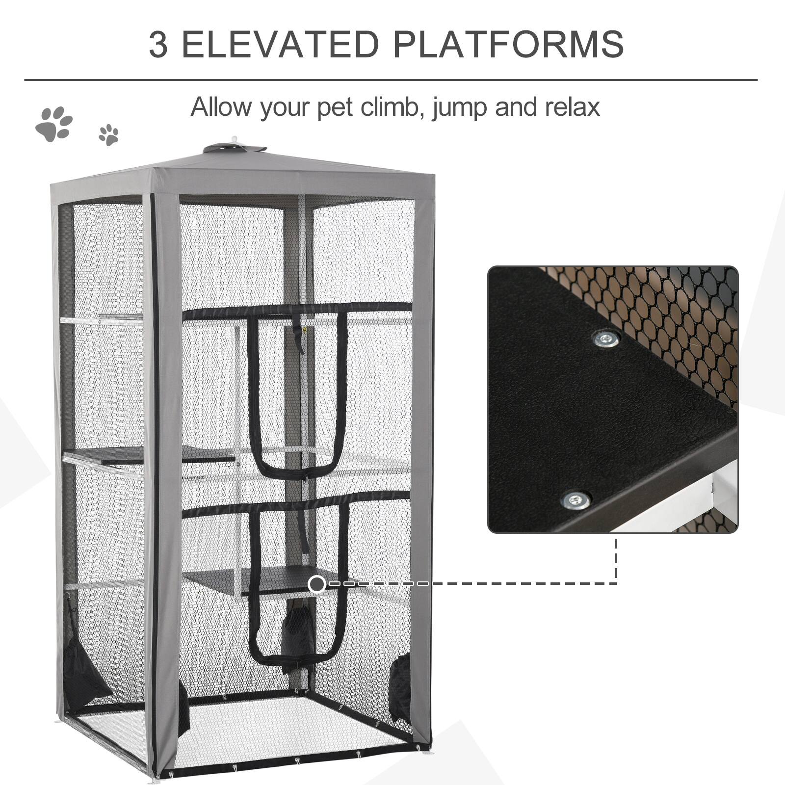 3 ELEVATED PLATFORMS  
Allow your pet climb, jump and relax