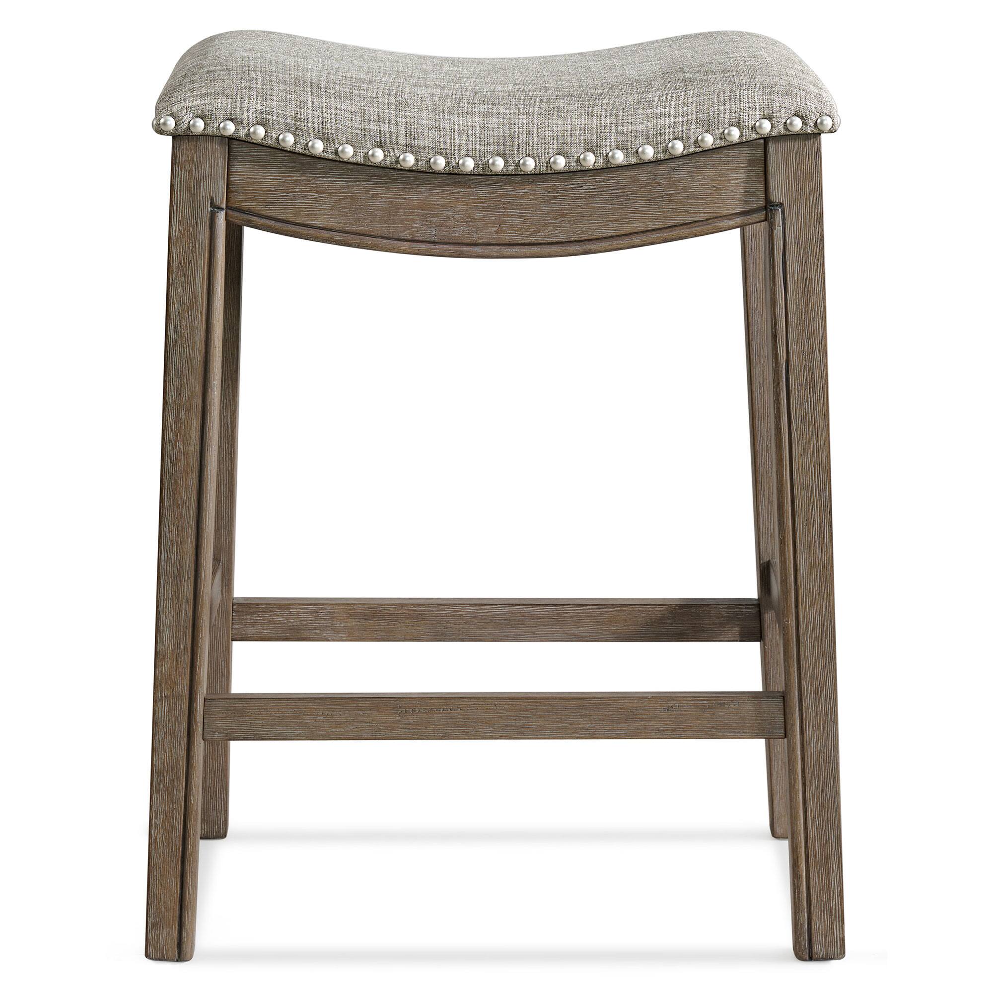 Alt View 7. ROME + OAK - ROME + OAK Parker Backless Counter Stool, Walnut with Grey Upholstery, Set of 4 - Walnut/Grey - With Nailheads.