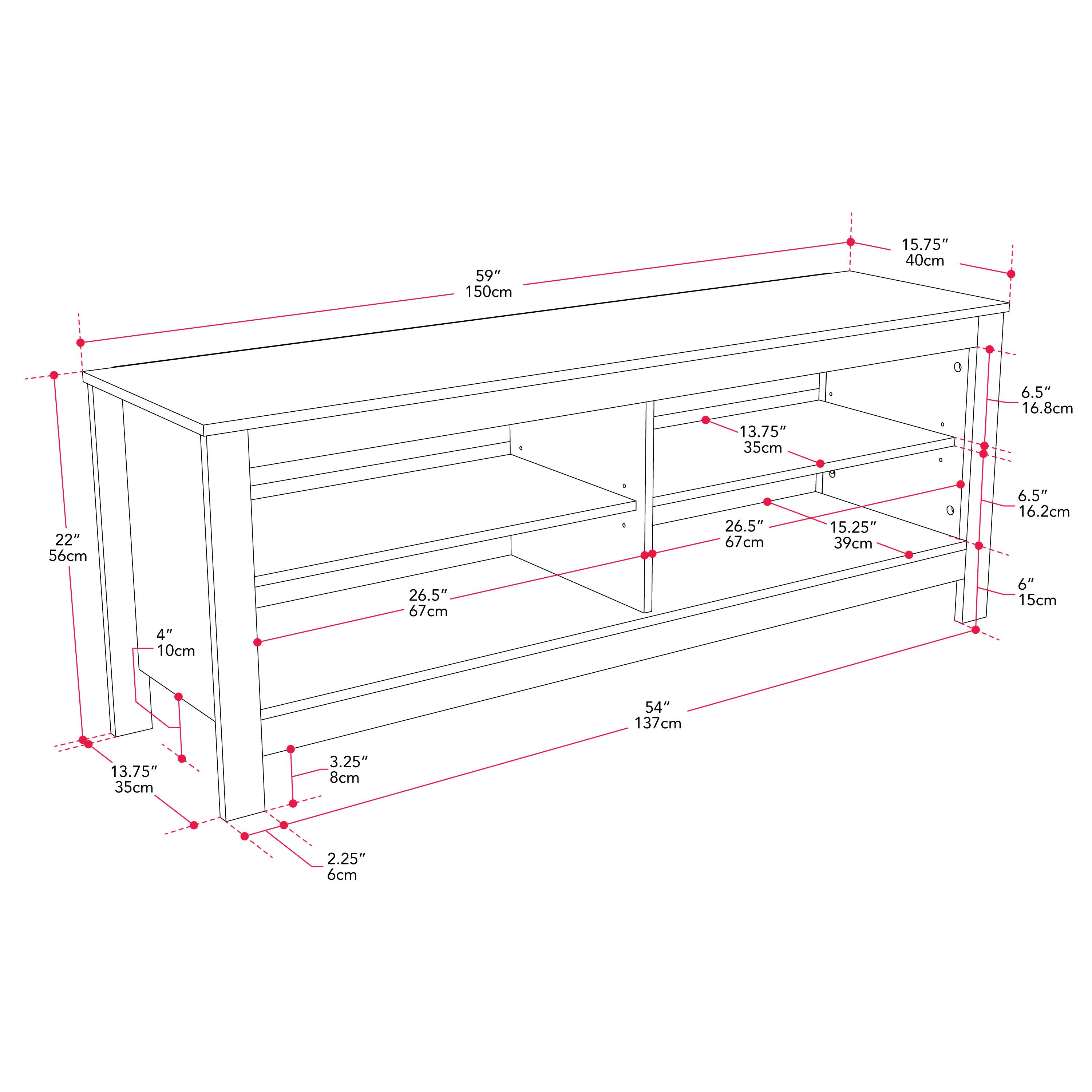 - 59" 150cm
- 15.75" 40cm
- 13.75" 35cm
- 6.5" 16.8cm
- 22" 56cm
- 26.5" 67cm
- 15.25" 39cm
- 6.5" 16.2cm
- 4" 10cm
- 26.5" 67cm
- 6" 15cm
- 54" 137cm
- 13.75" 35cm
- 3.25" 8cm
- 2.25" 6cm