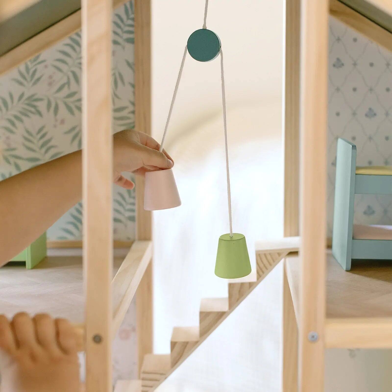 Alt View 6. Tiny Land - 3-Story Wooden Dollhouse with 6 Rooms, 31-Piece Furniture Set, Open-Back Design, Dolls Not Included - Green.