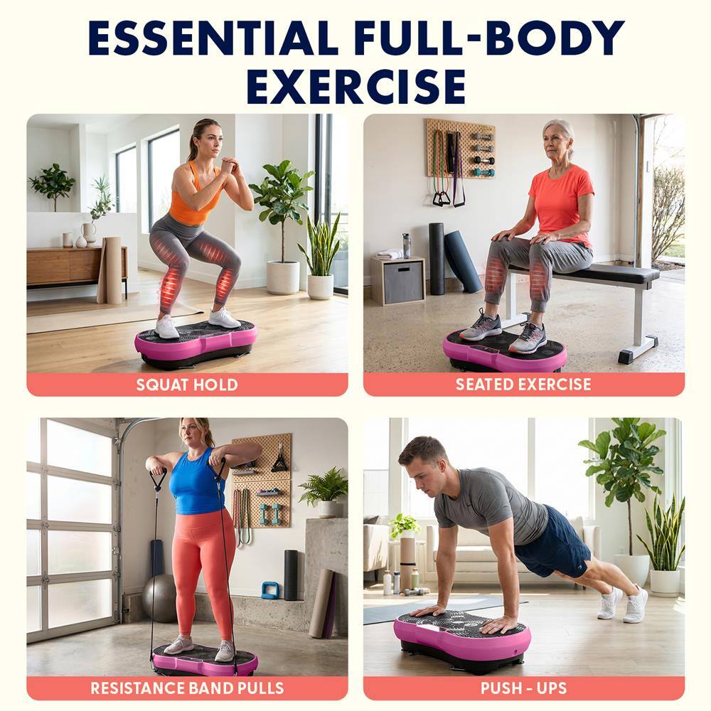 ESSENTIAL FULL-BODY EXERCISE

SQUAT HOLD

SEATED EXERCISE

RESISTANCE BAND PULLS

PUSH-UPS