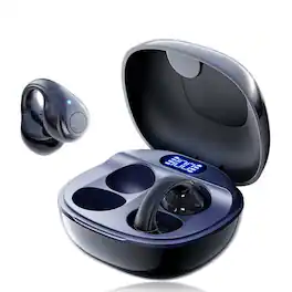 VEAT00L - P97 Open-Ear Headphones, Wireless Clip On Earbuds with Digital Display Charging Case 68 Hours Playtime - Black