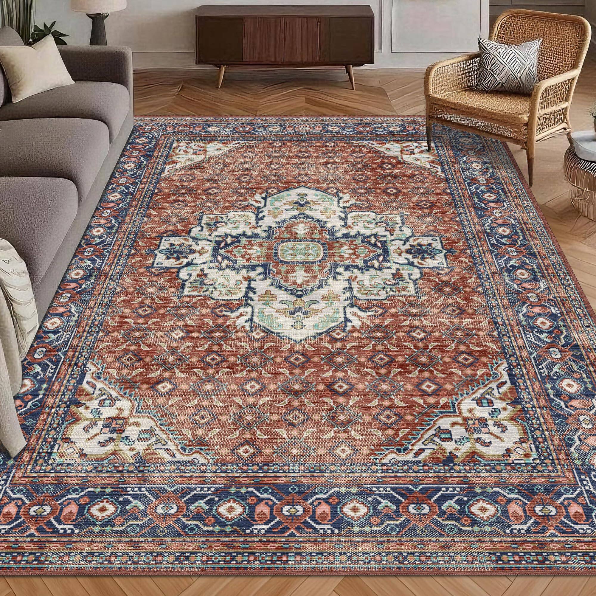 Terracotta and Navy 3' x 5' (Rectangular)