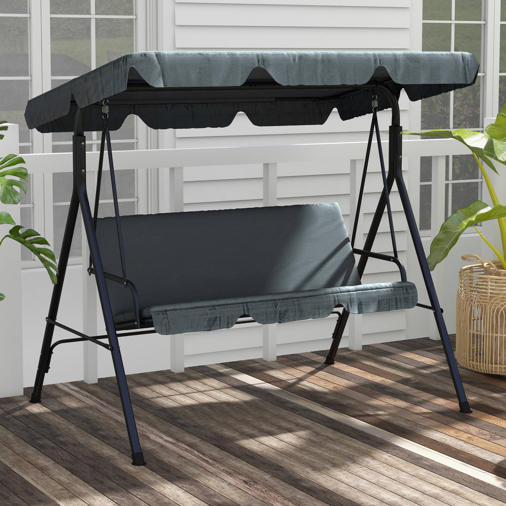 Angle. Outsunny - Outsunny 3-Seat Outdoor Patio Swing Chair with Removable Cushion, Steel Frame Stand and Adjustable Tilt Canopy - Gray.