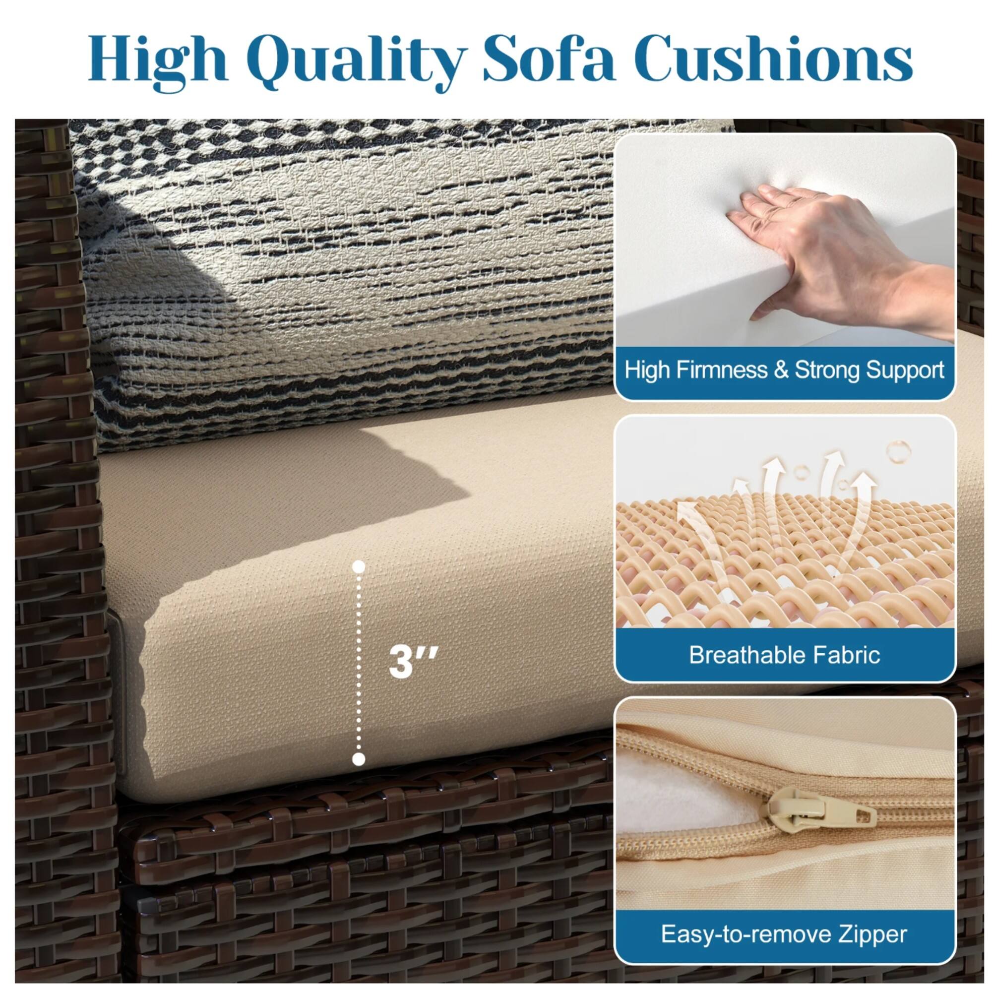 High Quality Sofa Cushions

- High Firmness & Strong Support
- Breathable Fabric
- Easy-to-remove Zipper

3"