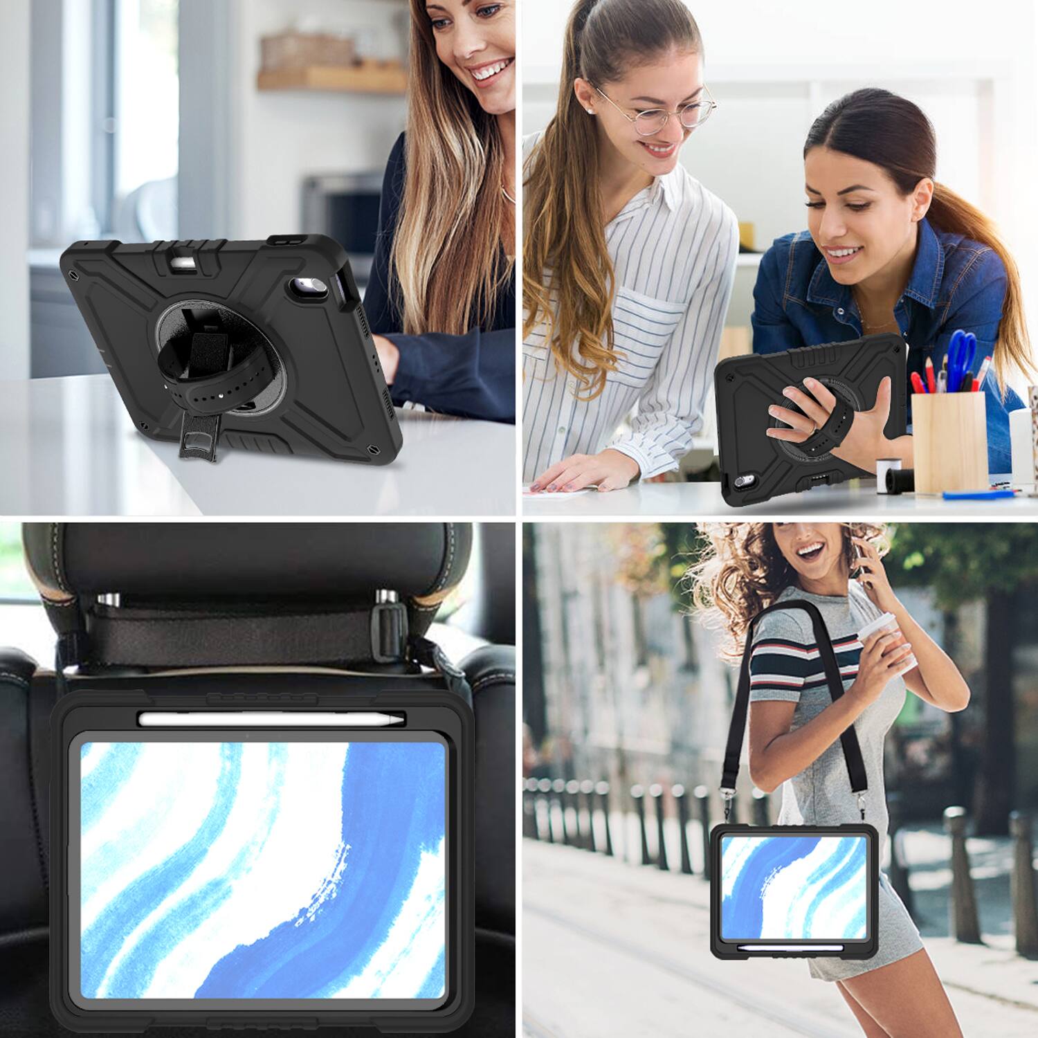 Alt View 8. Dteck - Case for Apple iPad Air (M4) 11" 2026/(M3) 2025/(M2) 2024,3-Laer Rugged Kickstand Cover w/ Pen Holder + Shoulder Strap - Black.
