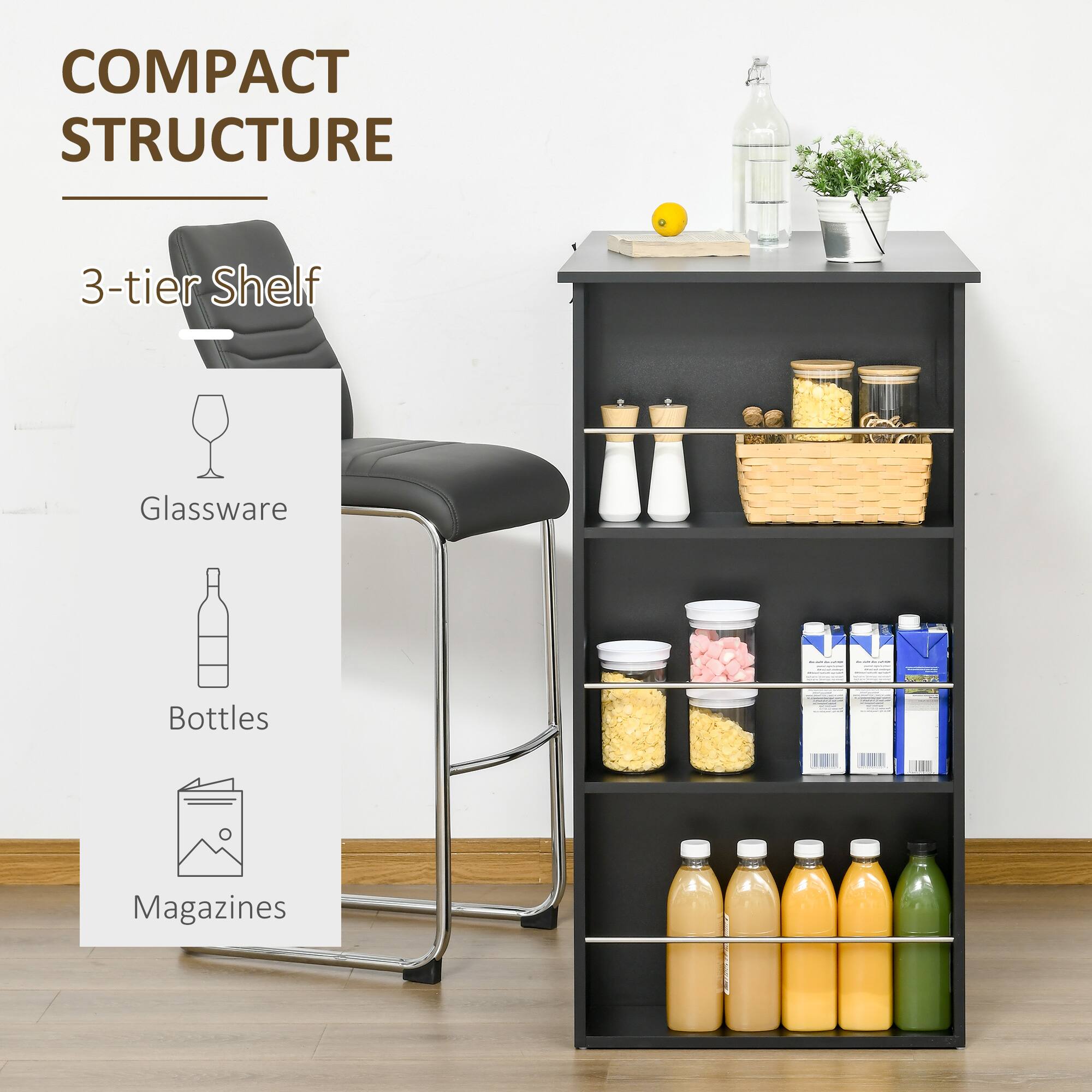 COMPACT STRUCTURE 3-tier Shelf Glassware | Bottles | Magazines