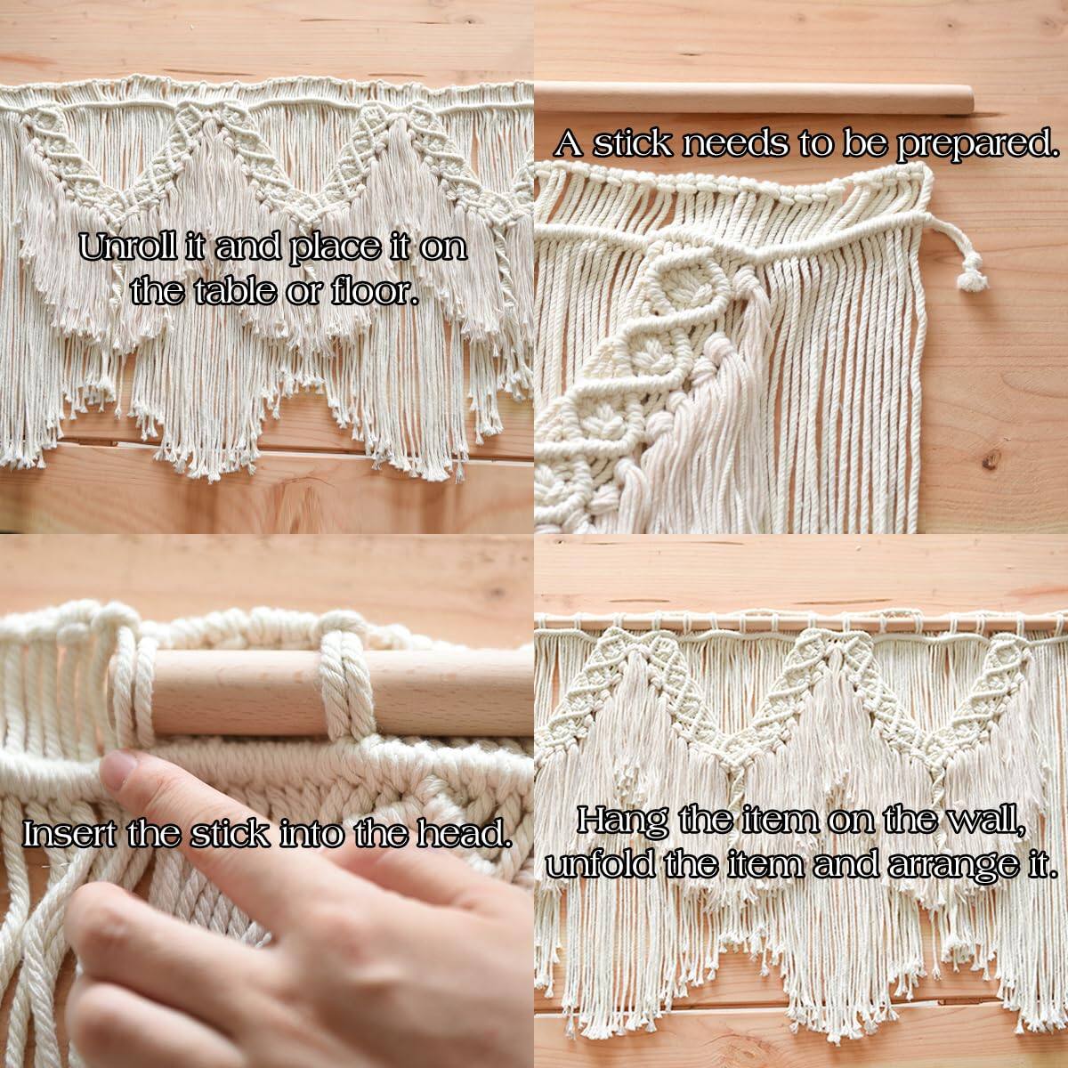 A stick needs to be prepared.  
Unroll it and place it on the table or floor.  
Insert the stick into the head.  
Hang the item on the wall, unfold the item and arrange it.