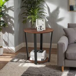 Kadyn - Round End Table with Open Shelf and Metal Frame-Walnut, Nightstand Small Side Table, End Table for Bedroom Living Room - Brown