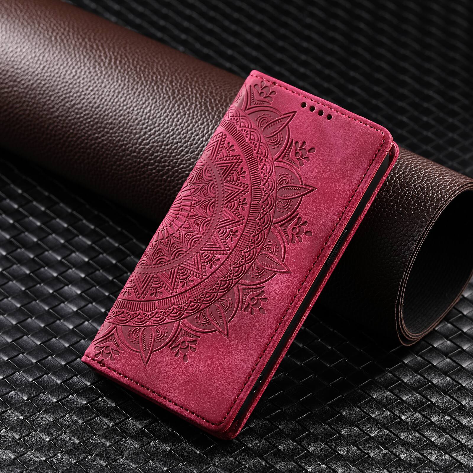 Alt View 1. Dteck - Magnetic Wallet Case For Apple iPhone 18 Pro Max, Shockproof Embossed Card Cash Pocket Stand PU Leather Cover - Red.