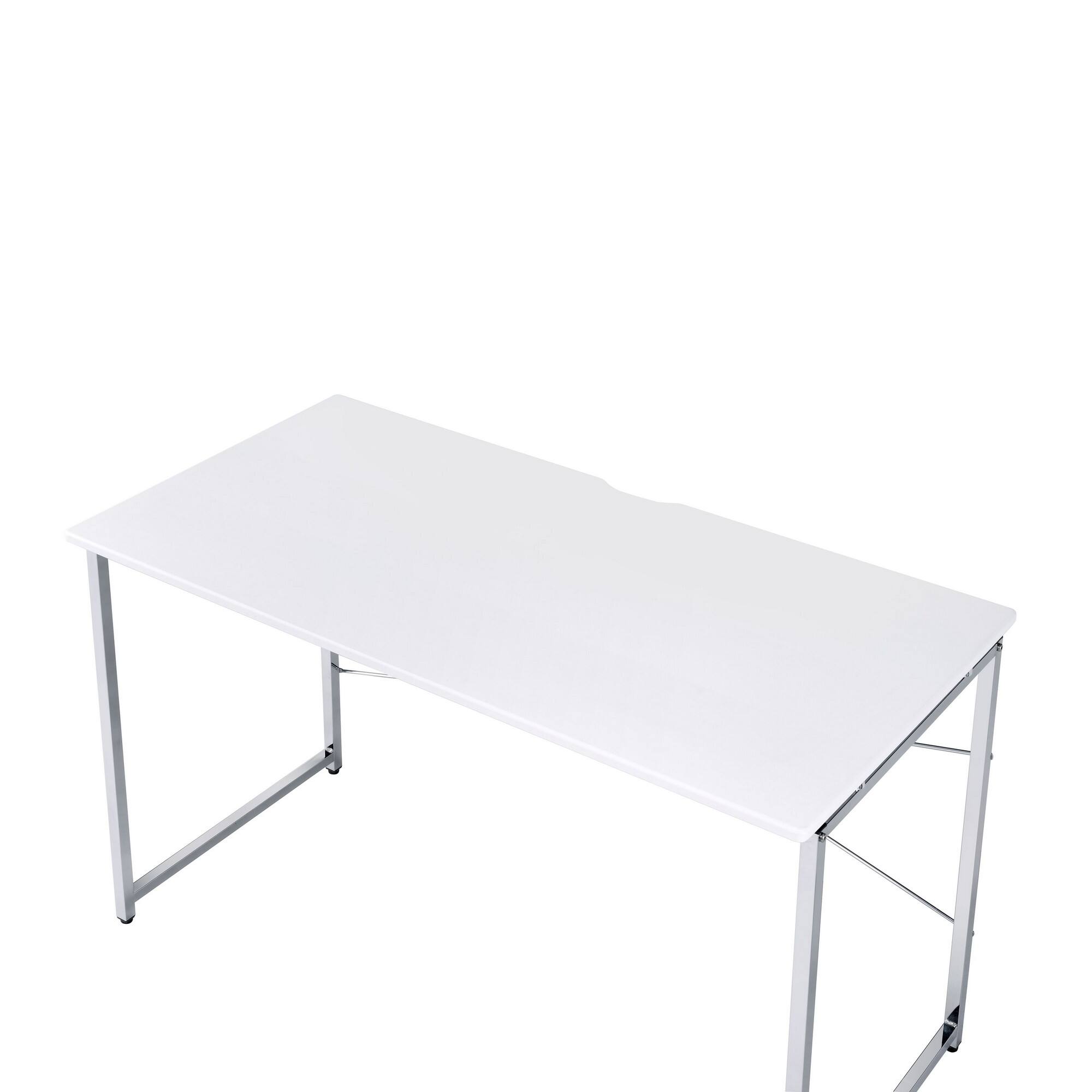 Left. Manhattan Lane - Writing Desk with X Shaped Cross Bar and Chrome Finish, White - White.