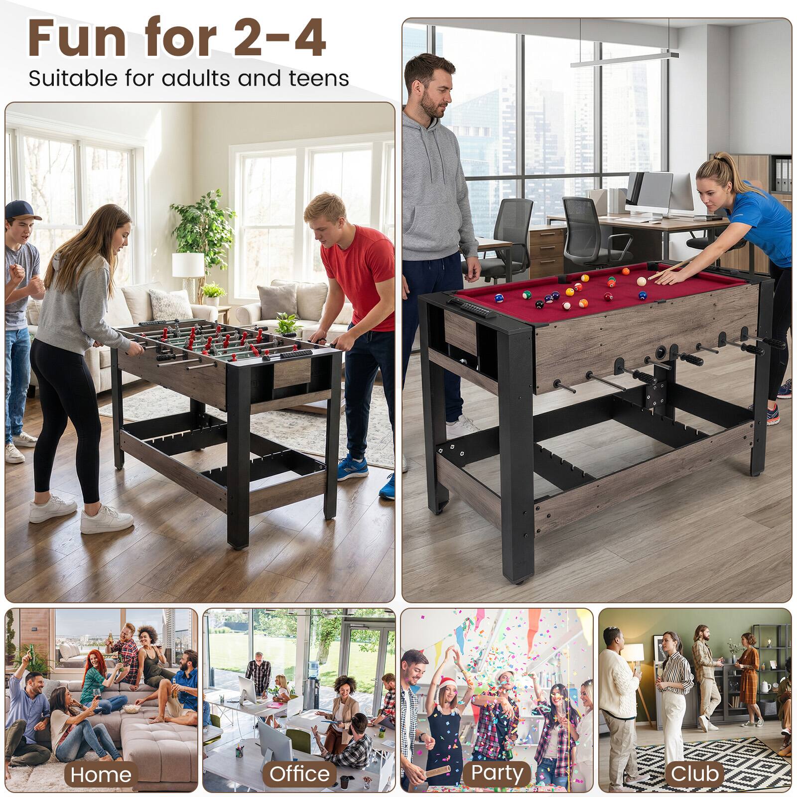 Fun for 2-4  
Suitable for adults and teens  

Home  
Office  
Party  
Club