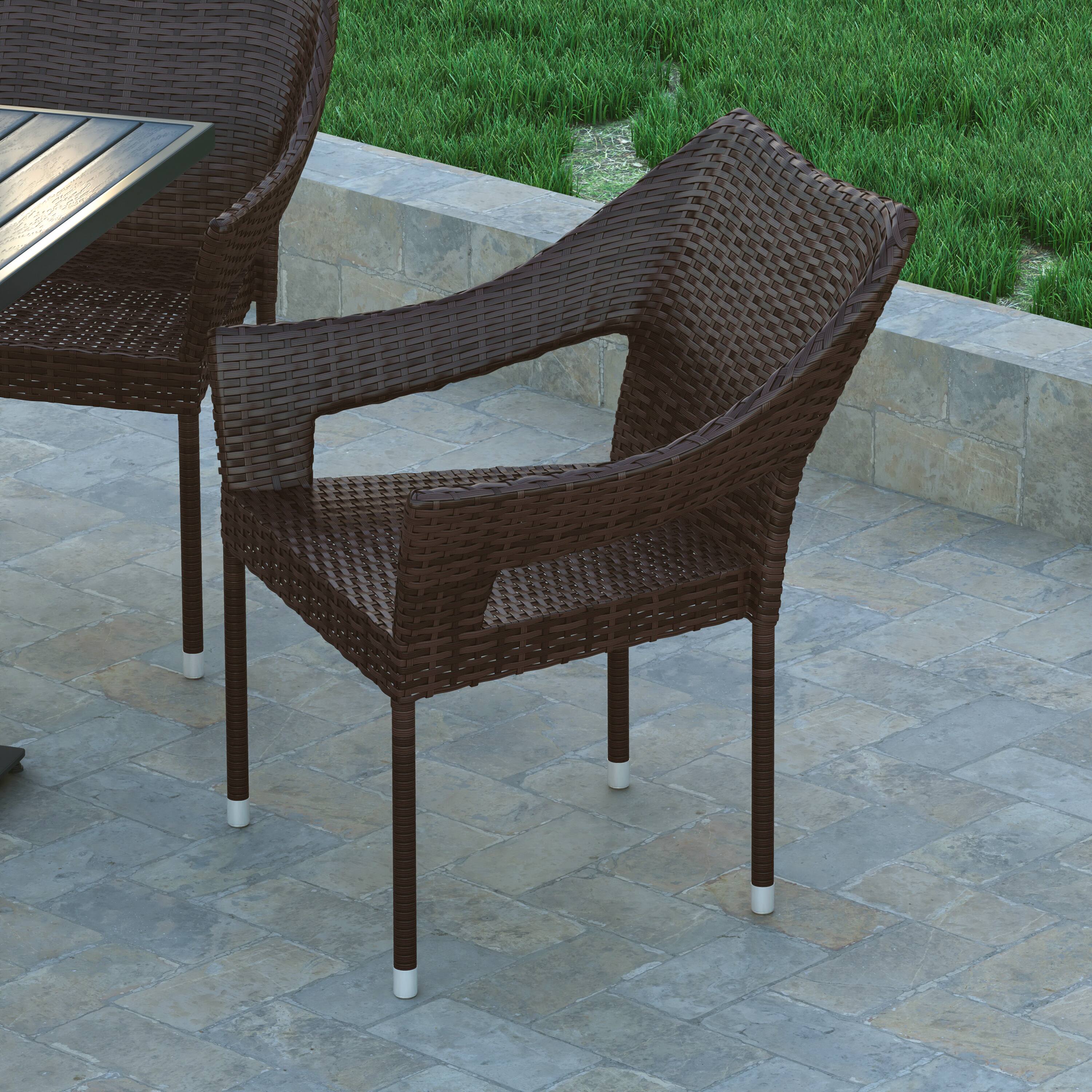 Alt View 3. Emma + Oliver - Embry All-Weather Indoor/Outdoor Stacking Patio Dining Chair with Steel Frame and Weather Resistant PE Rattan - Espresso.