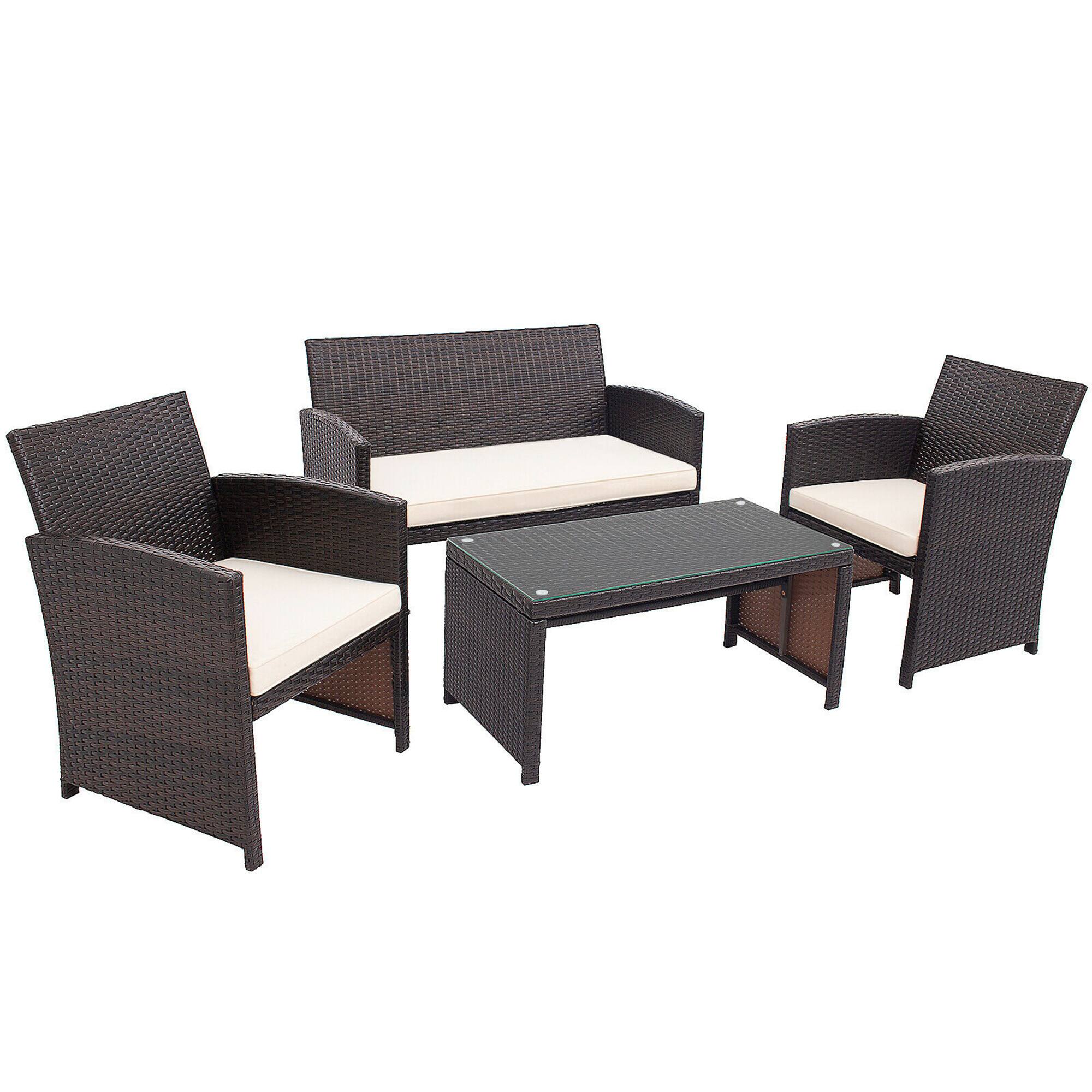 Alt View 9. Gymax - Gymax 4PCS Patio Conversation Set Outdoor Rattan Furniture Set w/ White Cushions - White.